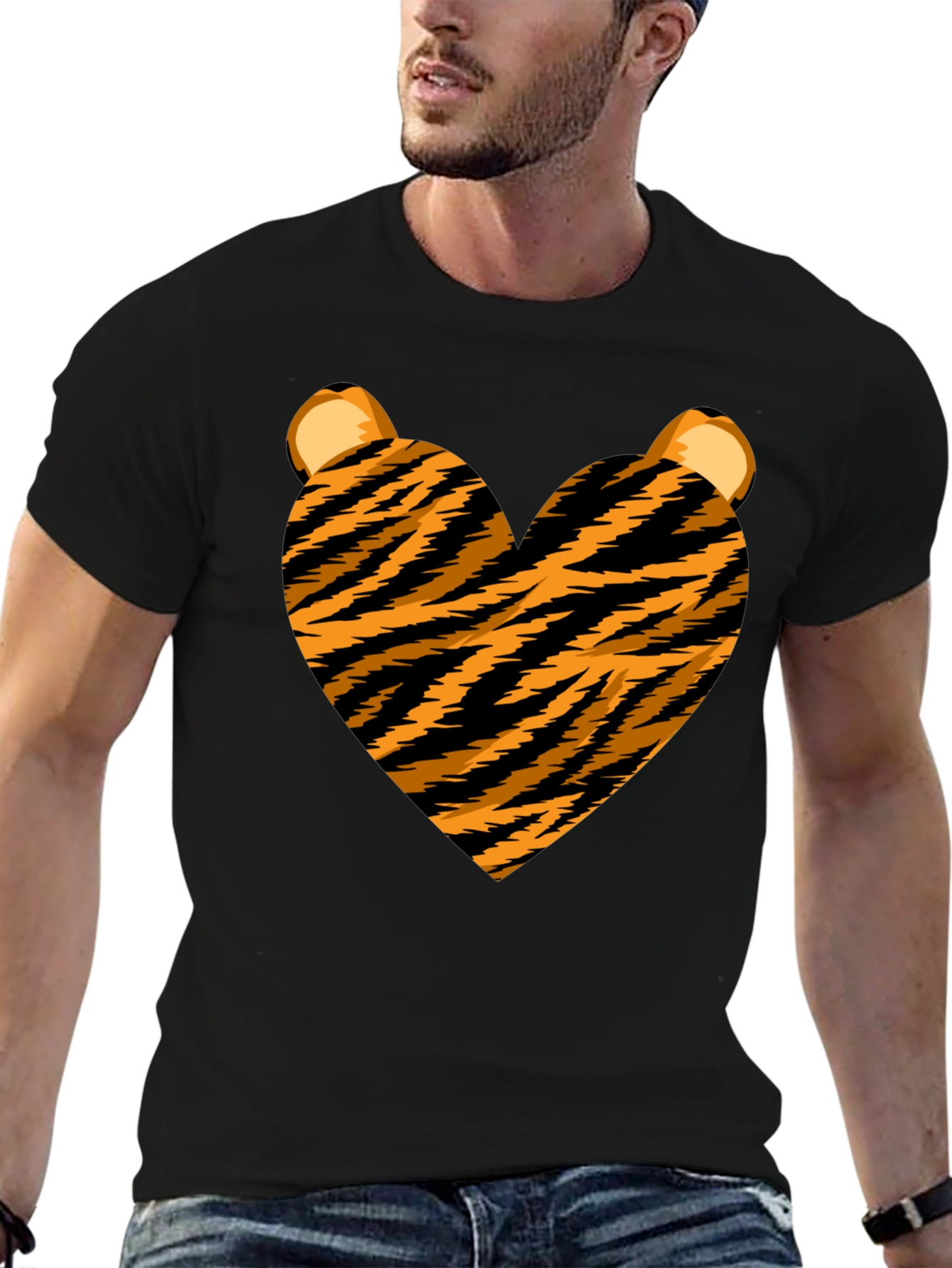Tiger Heart Graphic Tee - Black Crew Neck
