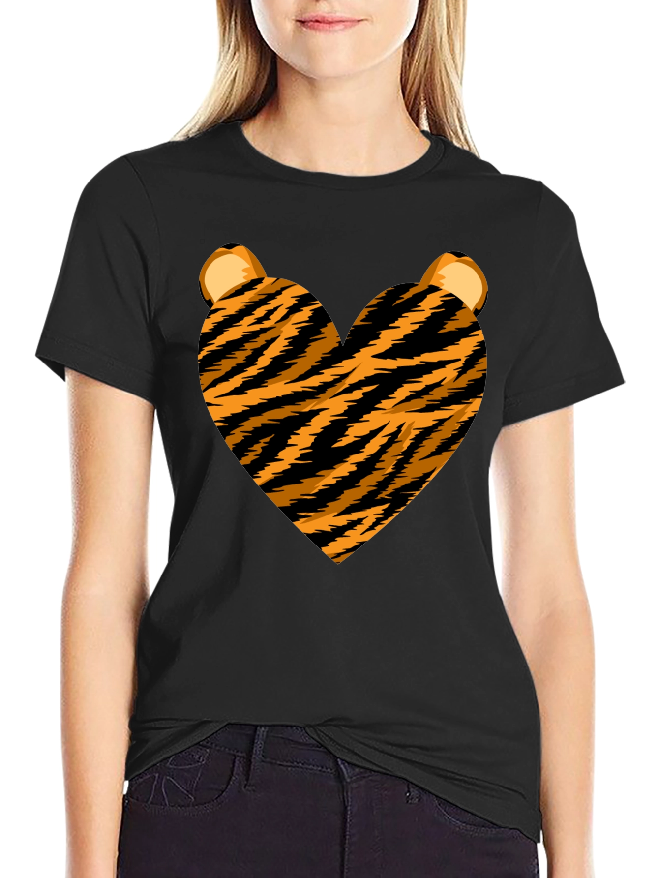 Tiger Heart Graphic Tee - Black Crew Neck