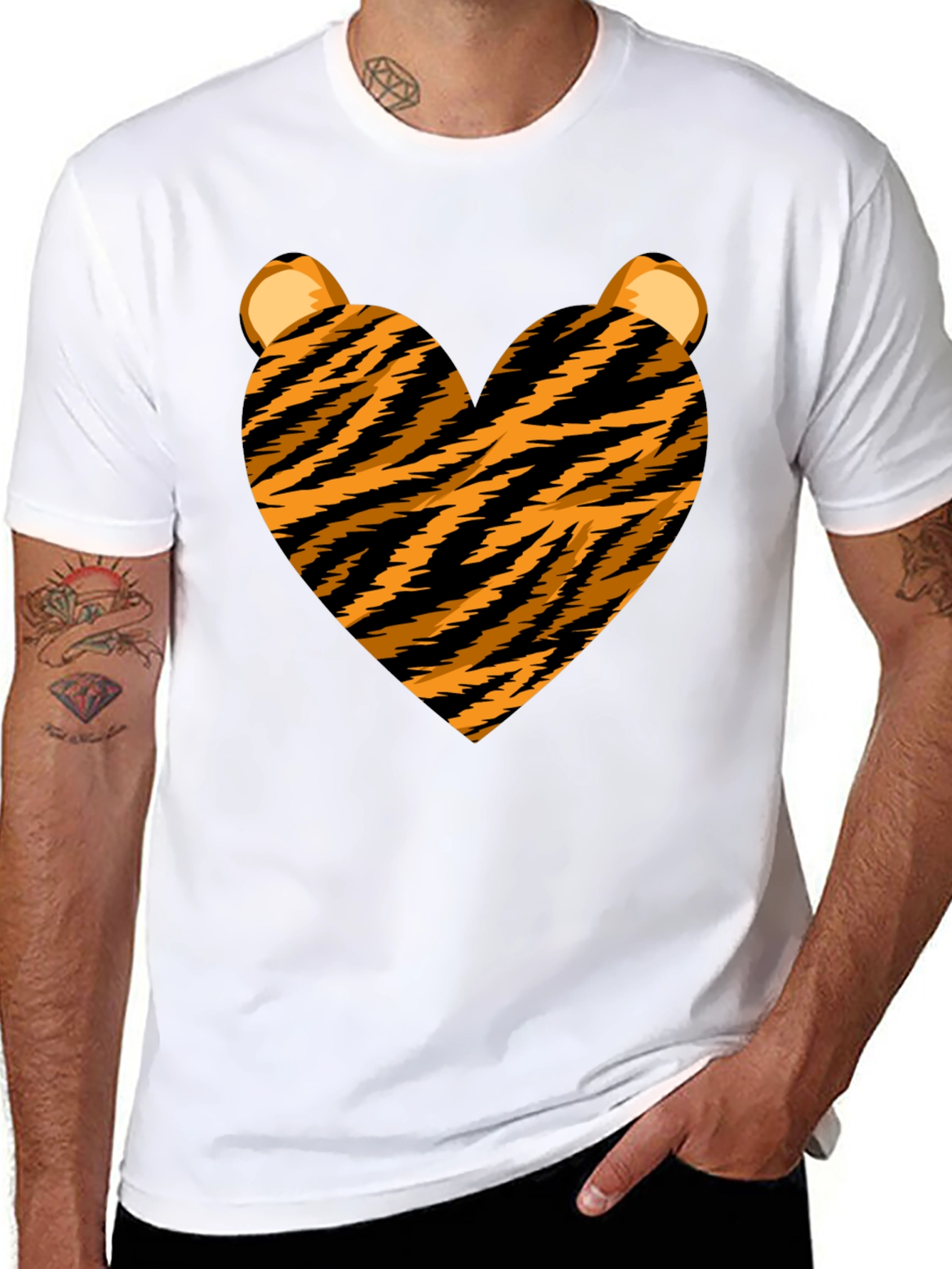 Tiger Heart Graphic Tee - Black Crew Neck