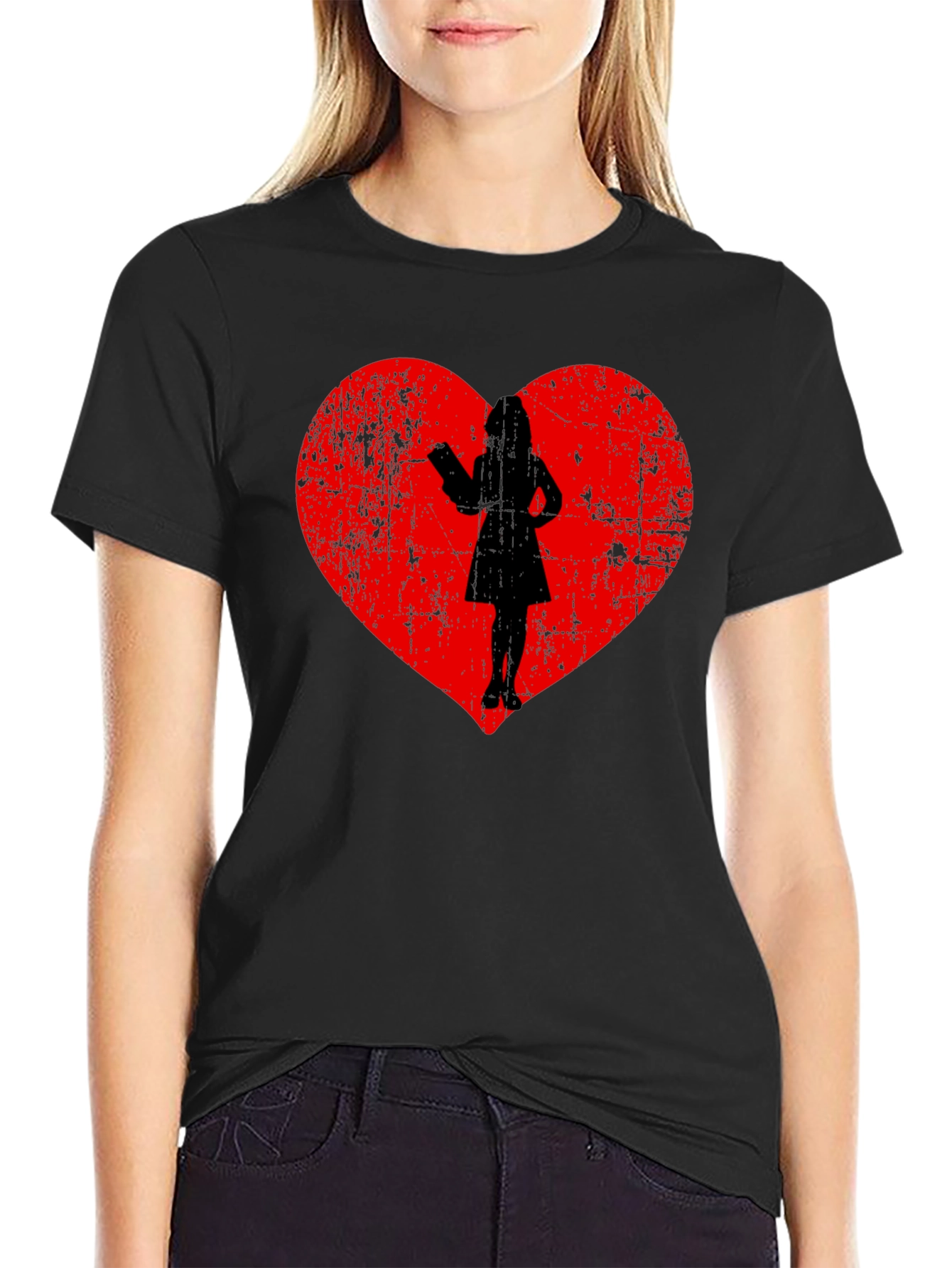Heart Silhouette Graphic Tee - Black Cotton Blend