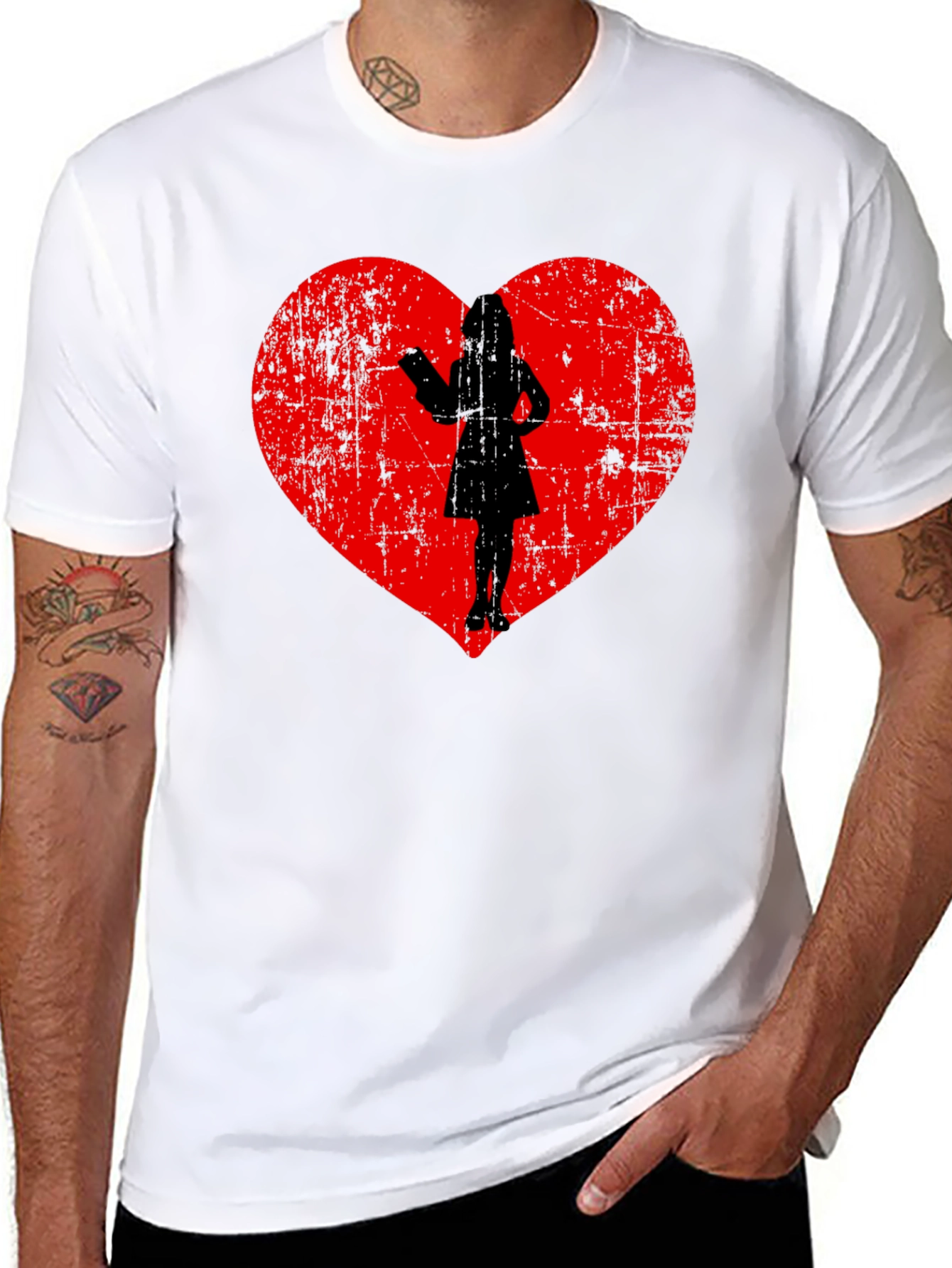 Heart Silhouette Graphic Tee - Black Cotton Blend