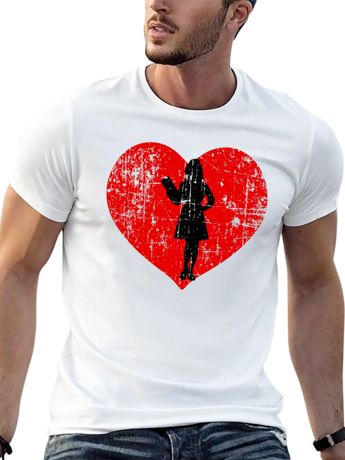 Heart Silhouette Graphic Tee - Black Cotton Blend
