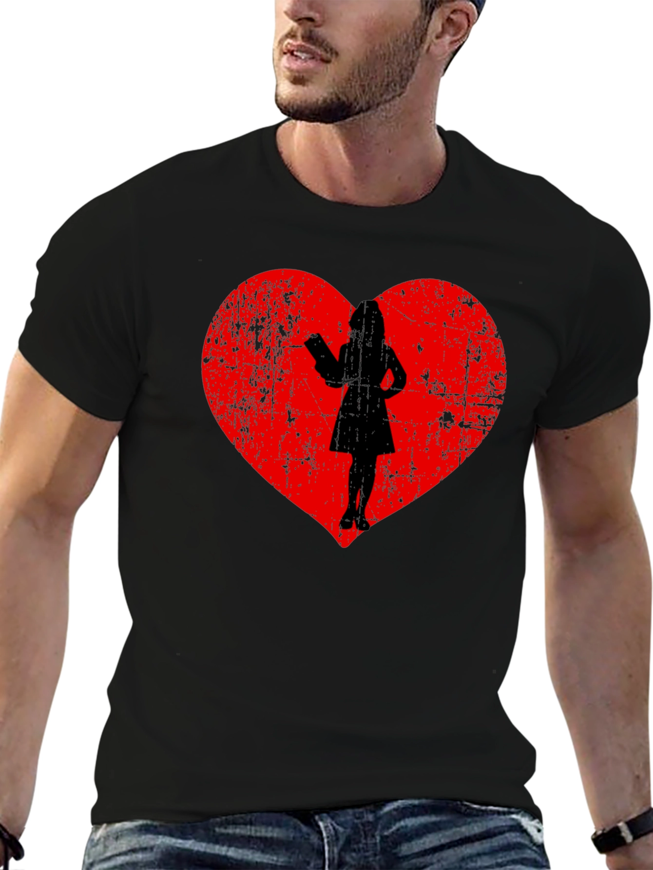 Heart Silhouette Graphic Tee - Black Cotton Blend