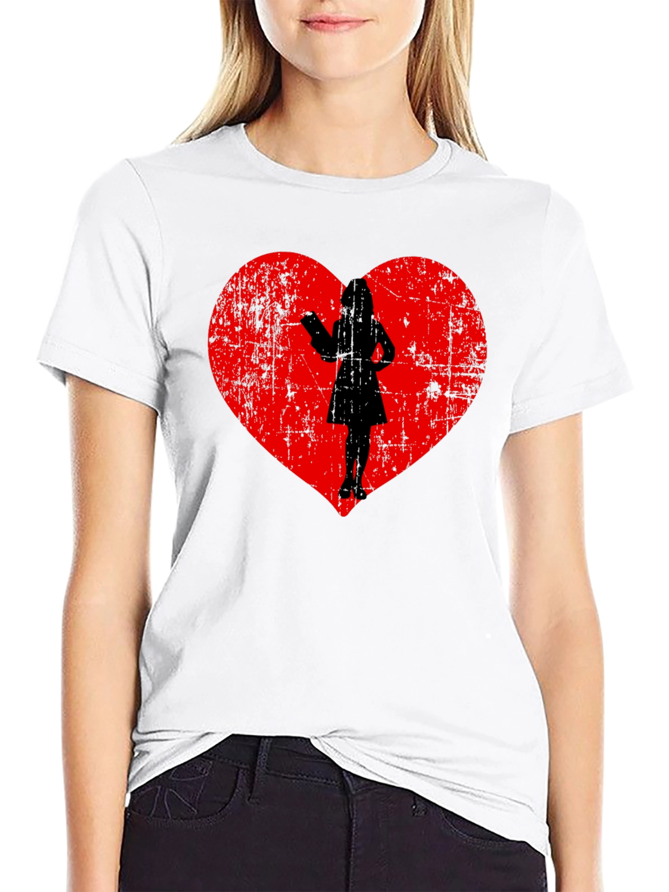 Heart Silhouette Graphic Tee - Black Cotton Blend