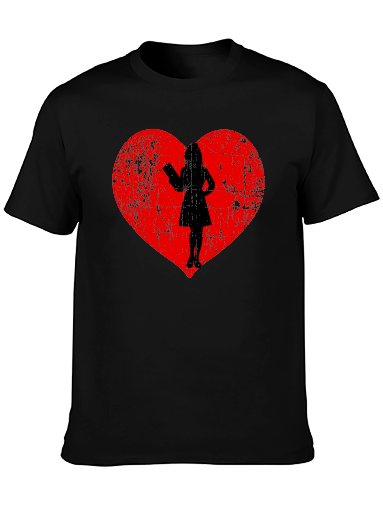 Heart Silhouette Graphic Tee - Black Cotton Blend