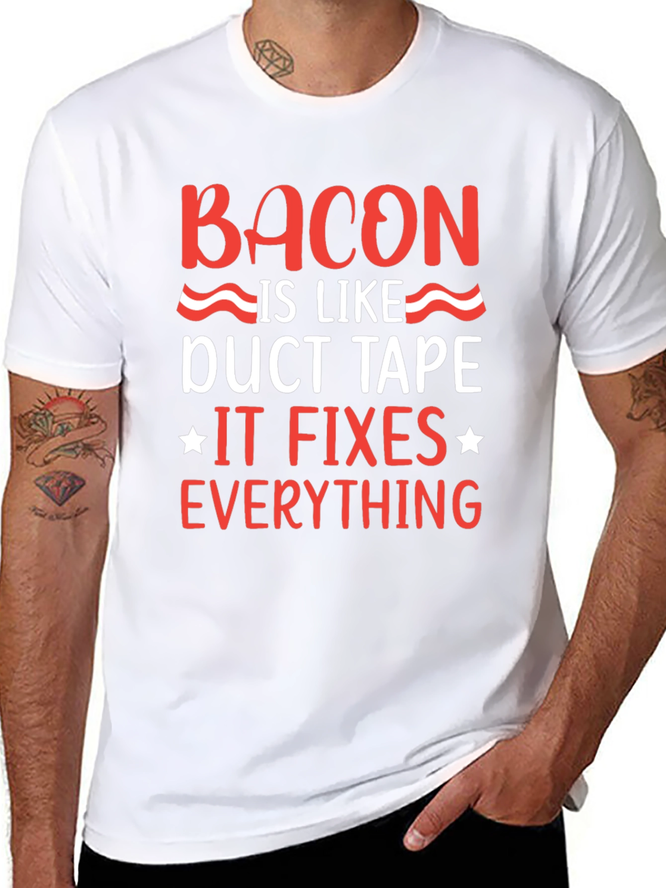 Bacon Duct Tape Fixes Everything Black Graphic Tee