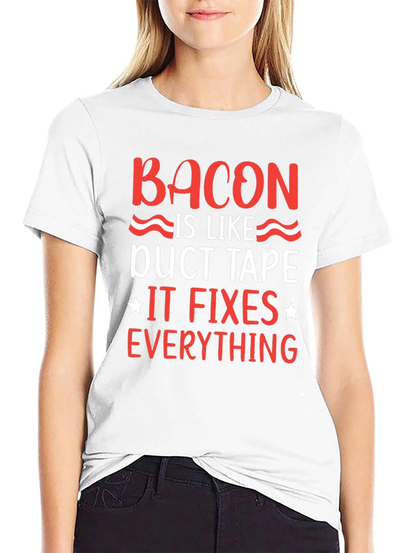 Bacon Duct Tape Fixes Everything Black Graphic Tee