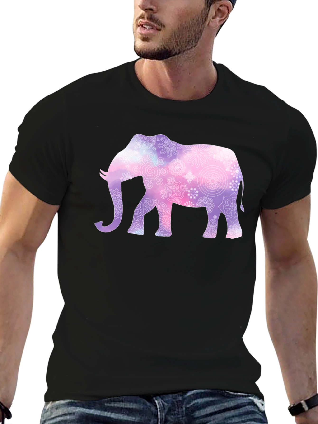 Elephant Mandala Graphic Tee - Mens Black T-Shirt