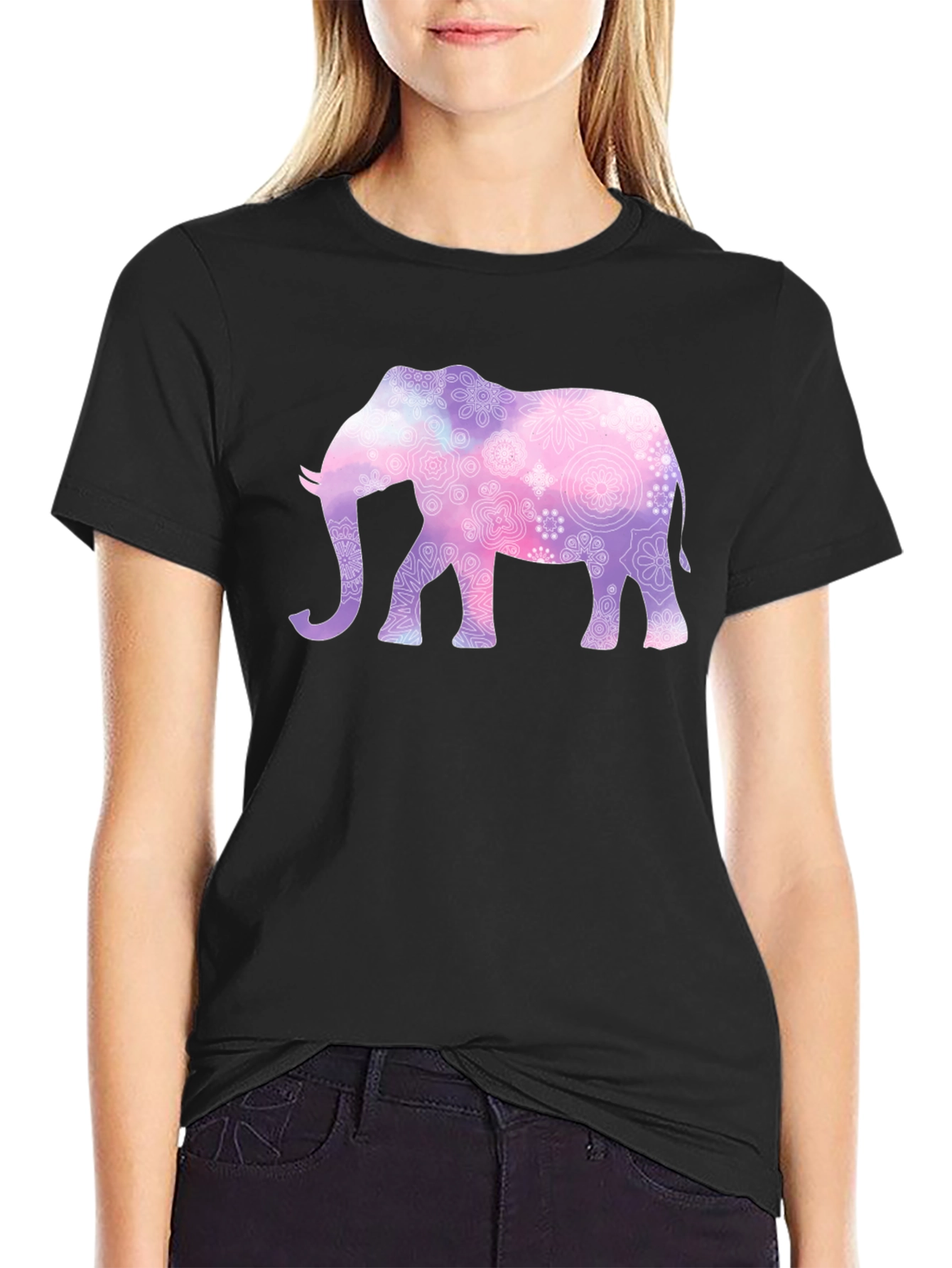 Elephant Mandala Graphic Tee - Mens Black T-Shirt