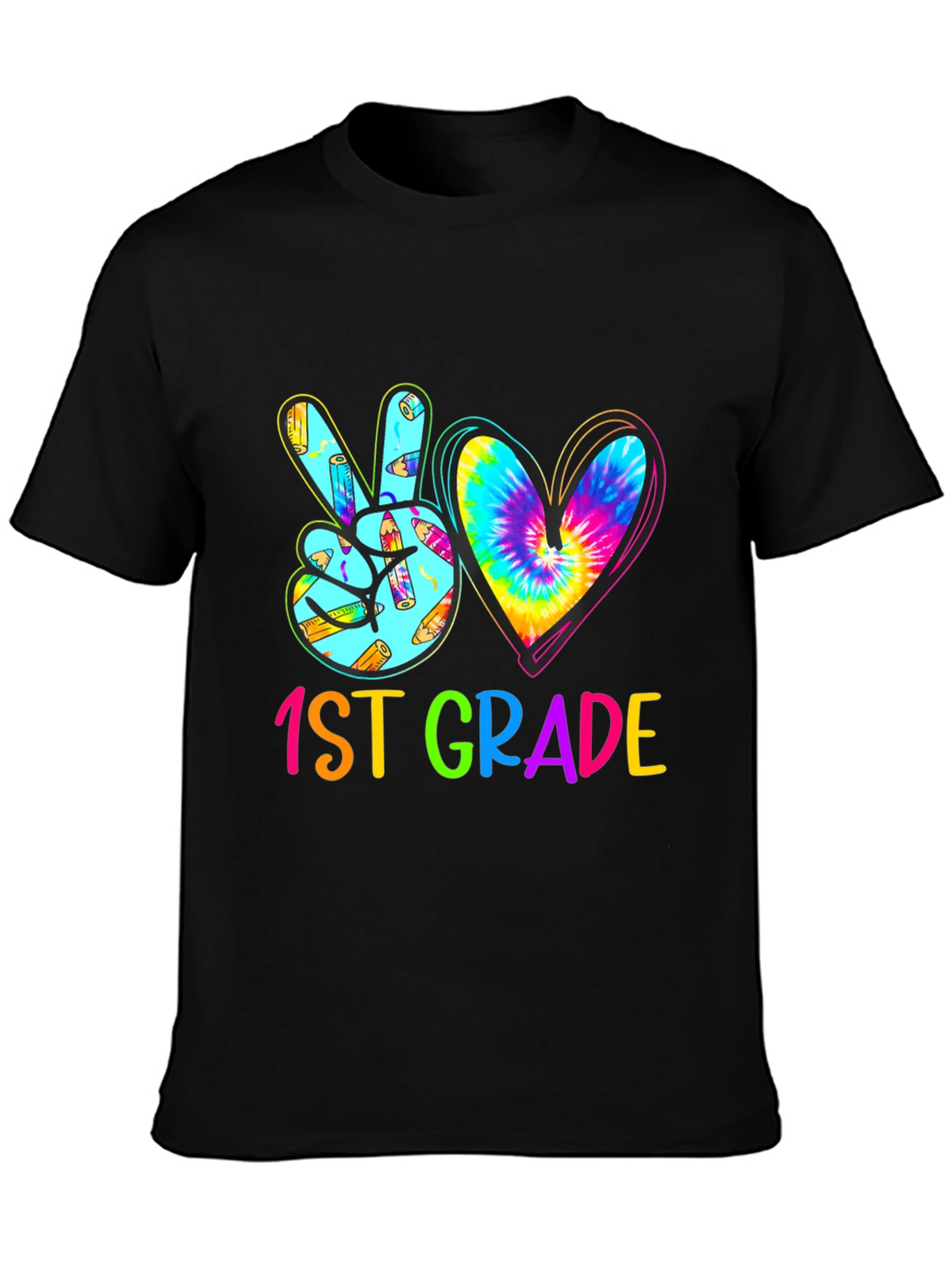 1st Grade Peace Sign Heart Tie Dye Teacher Shirt