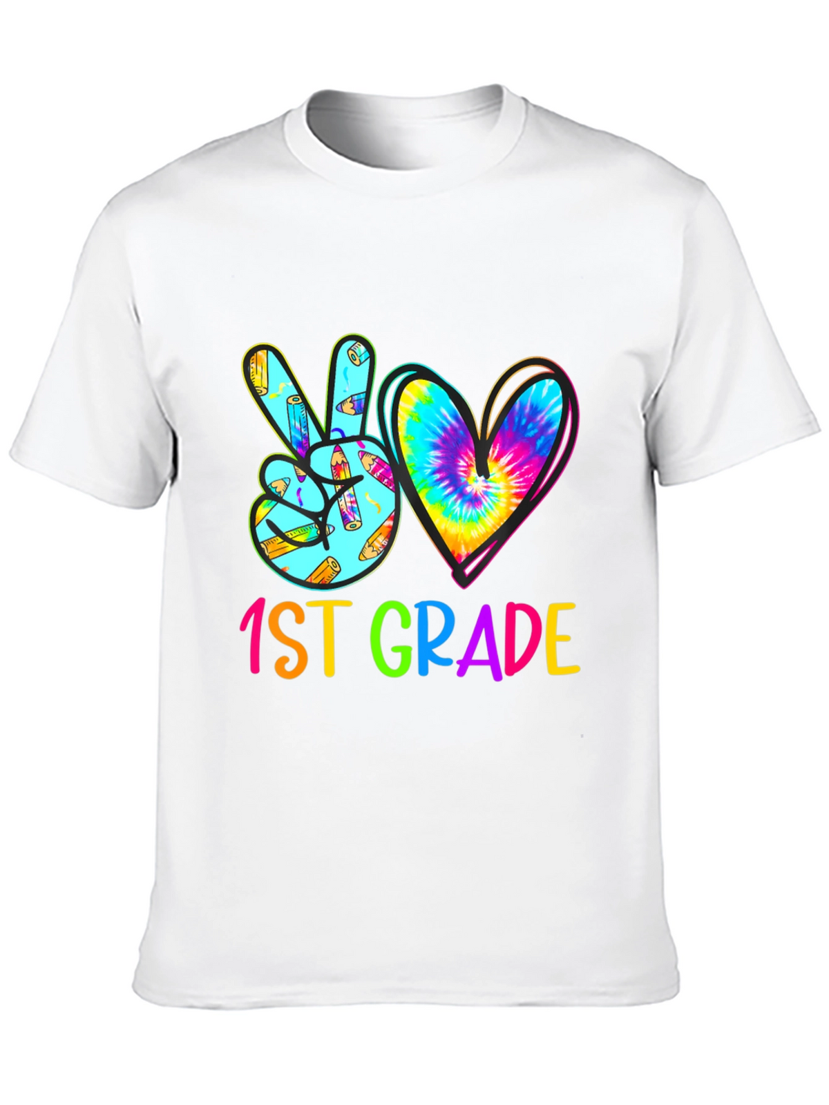 1st Grade Peace Sign Heart Tie Dye Teacher Shirt