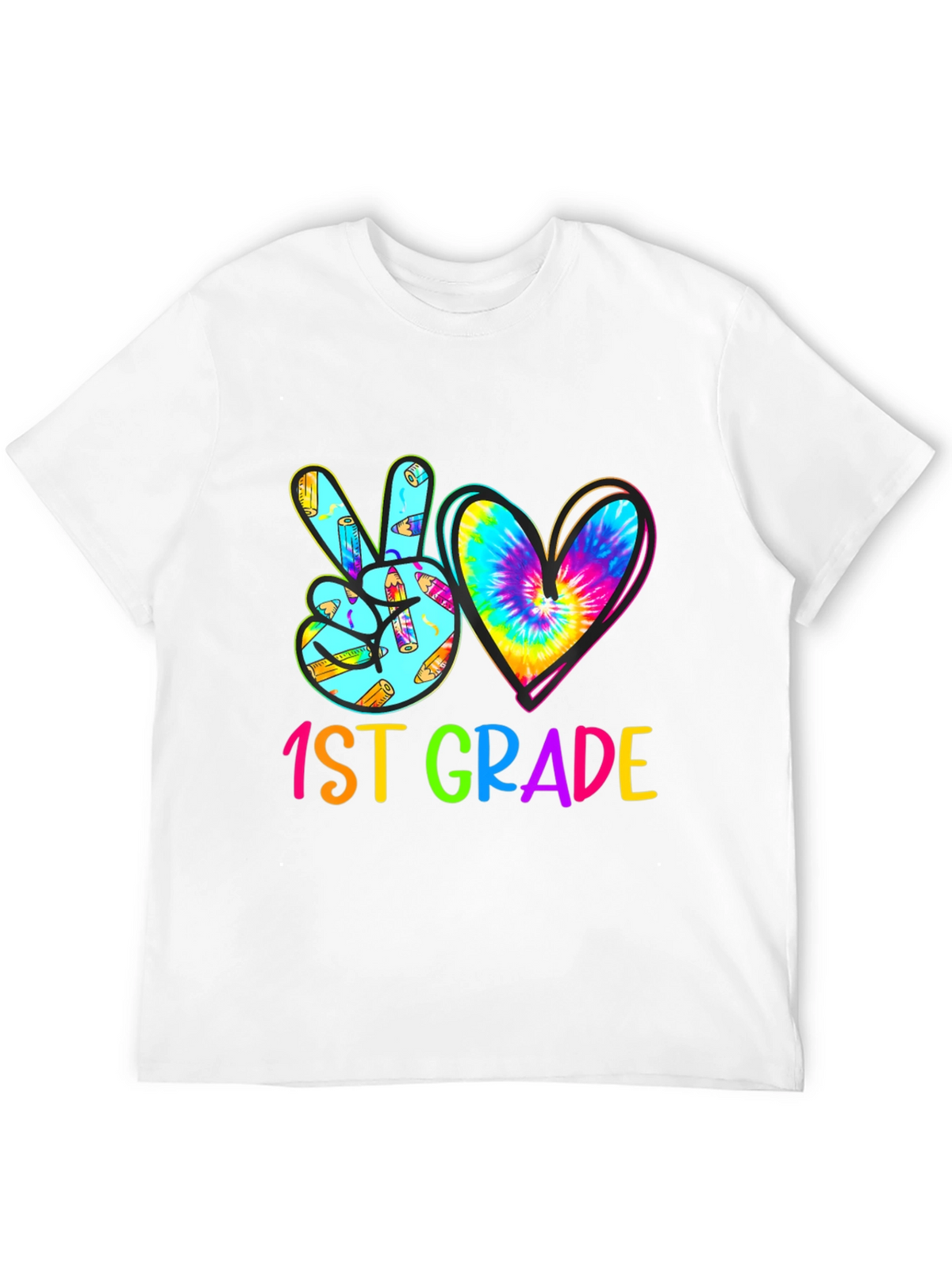 1st Grade Peace Sign Heart Tie Dye Teacher Shirt