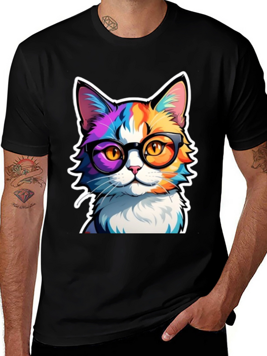 Cool Cat T-Shirt - Colorful Feline with Glasses