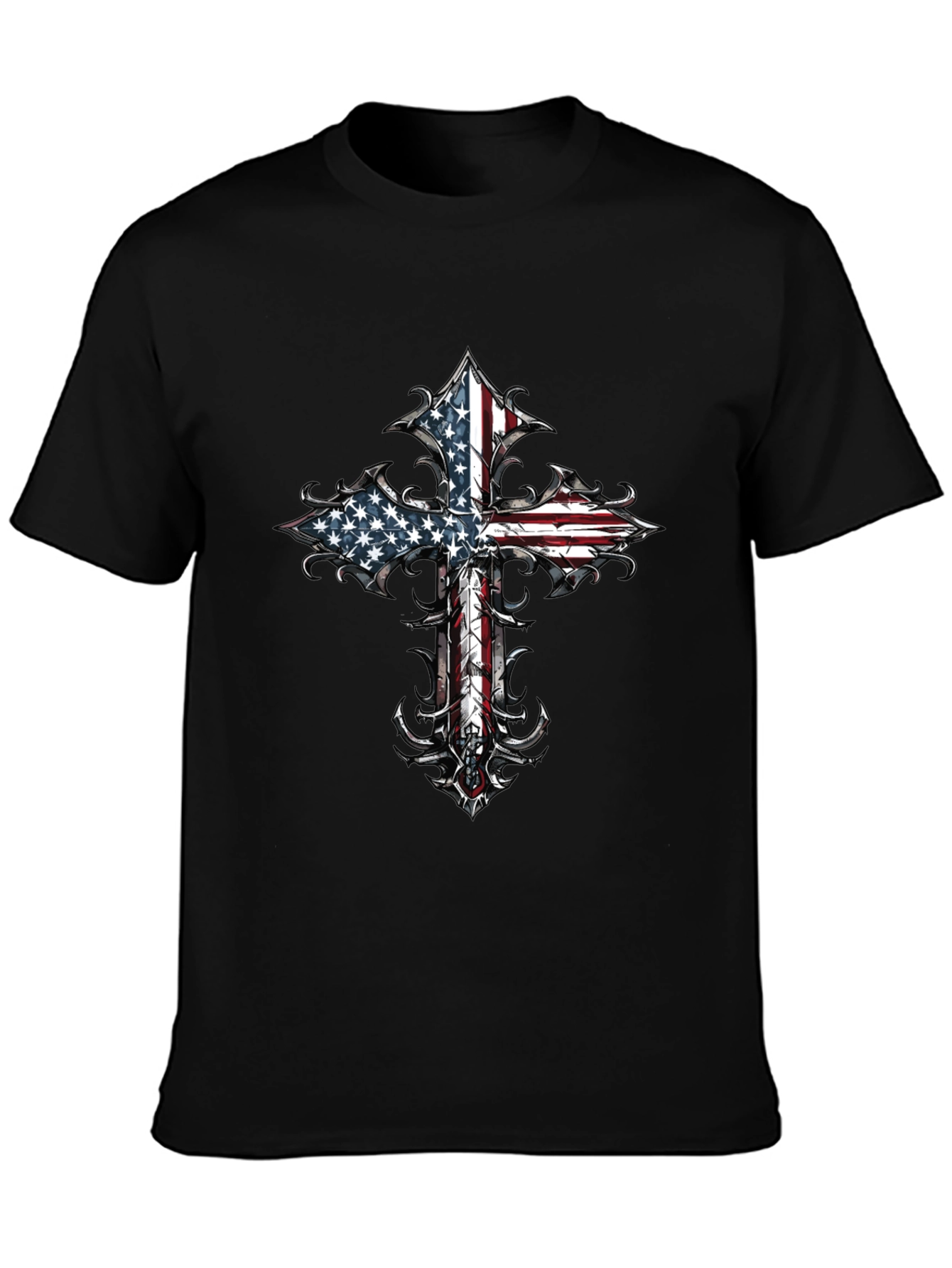 American Flag Cross Graphic Tee - Black