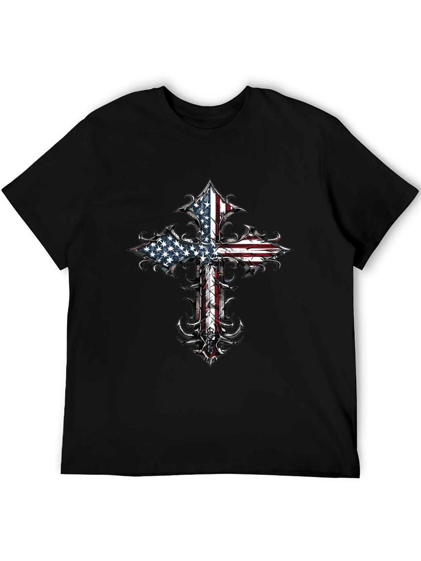 American Flag Cross Graphic Tee - Black