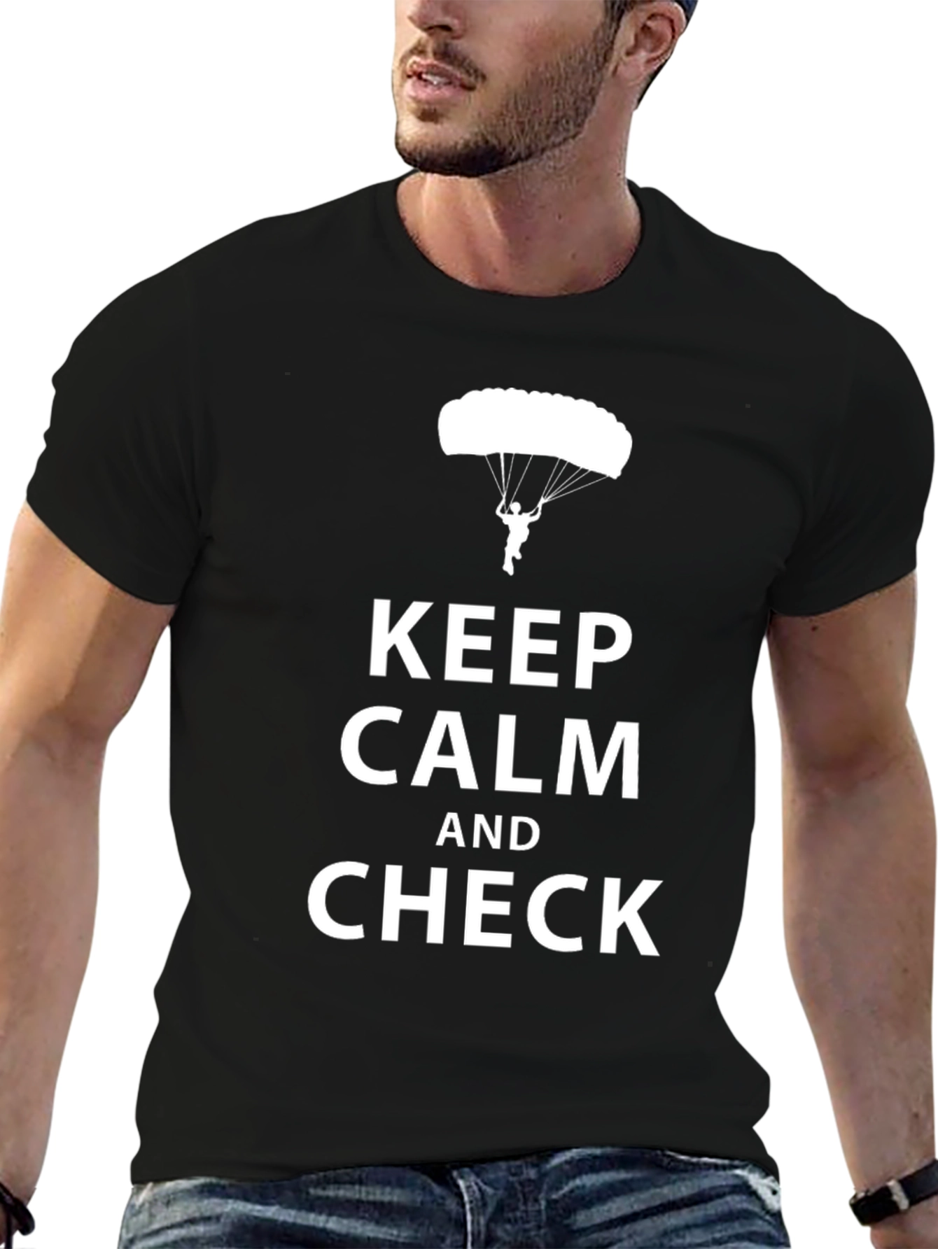 Keep Calm and Check Mens Black T-Shirt