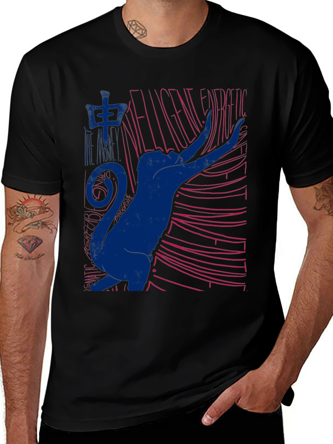 Abstract Cat Graphic T-Shirt - Black