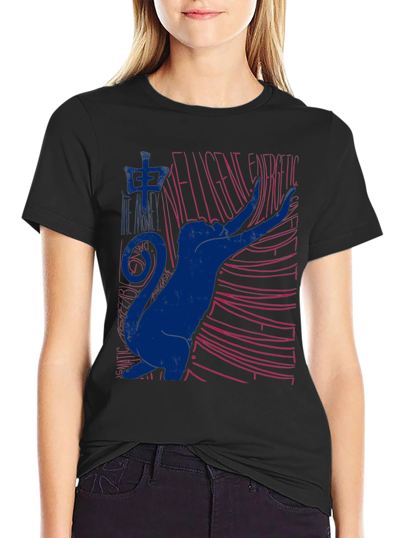 Abstract Cat Graphic T-Shirt - Black