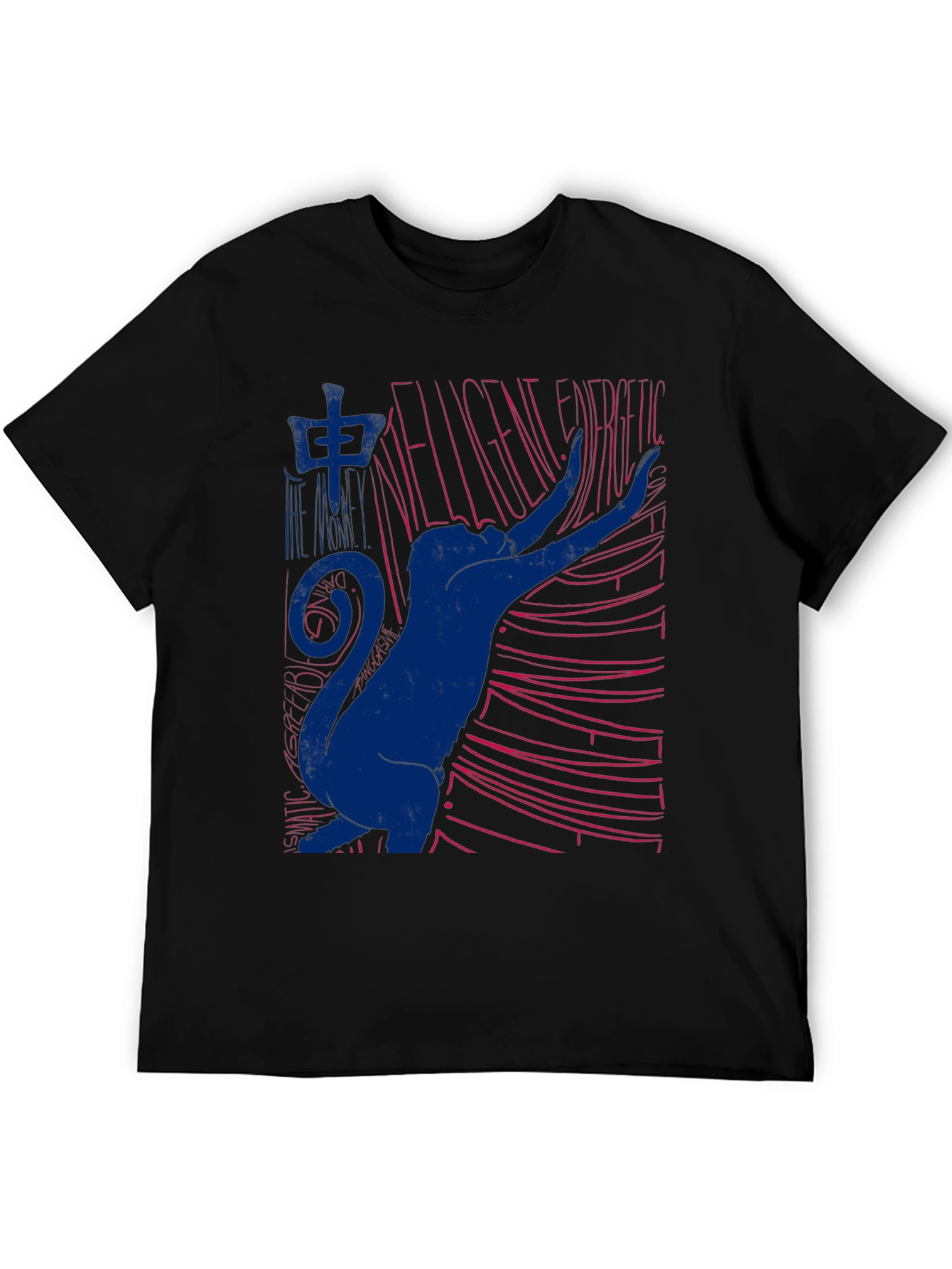 Abstract Cat Graphic T-Shirt - Black