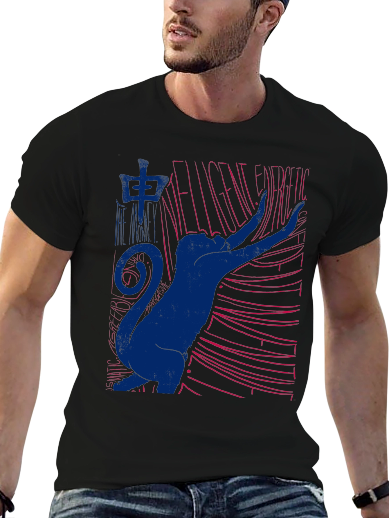 Abstract Cat Graphic T-Shirt - Black