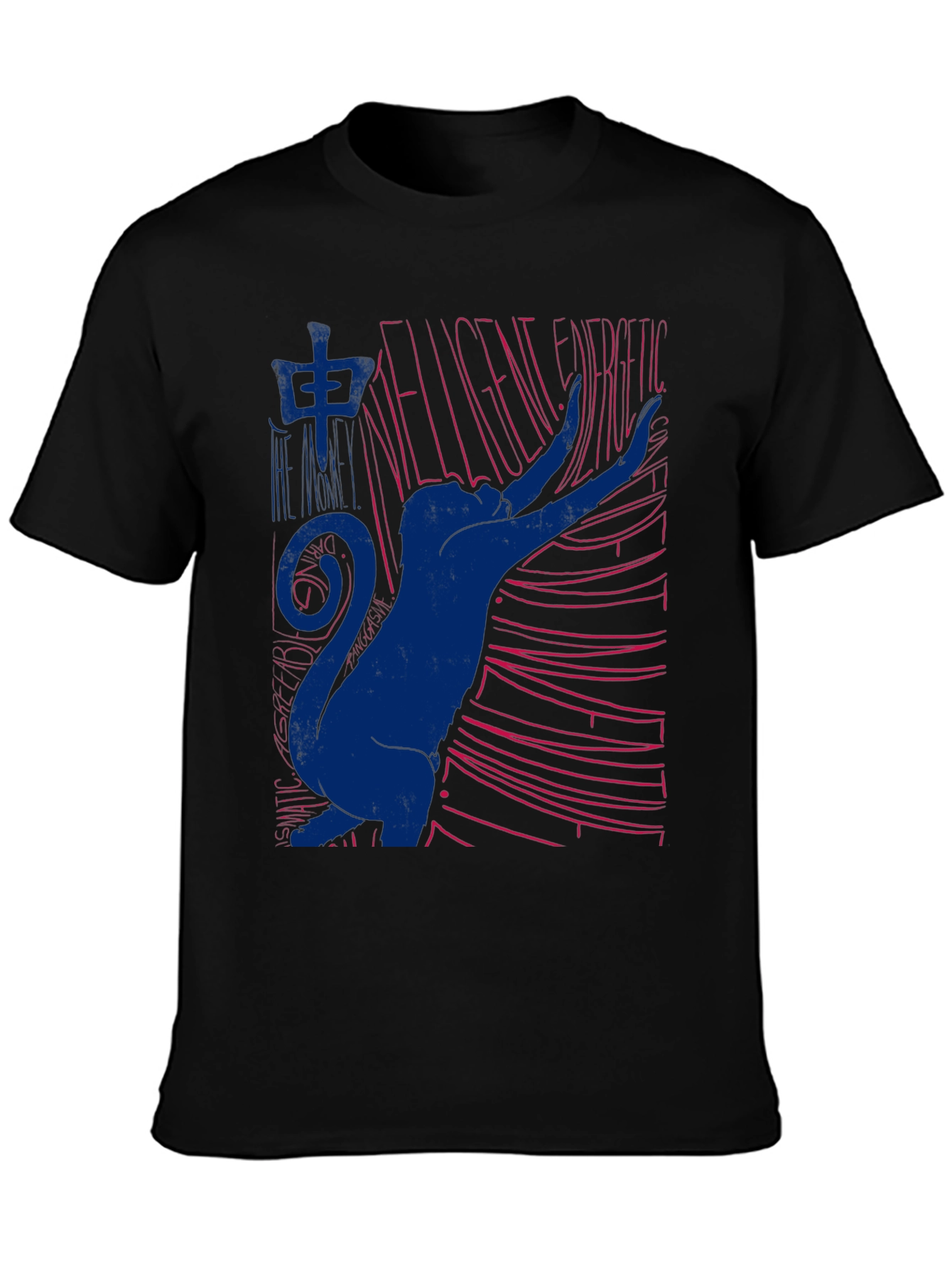 Abstract Cat Graphic T-Shirt - Black