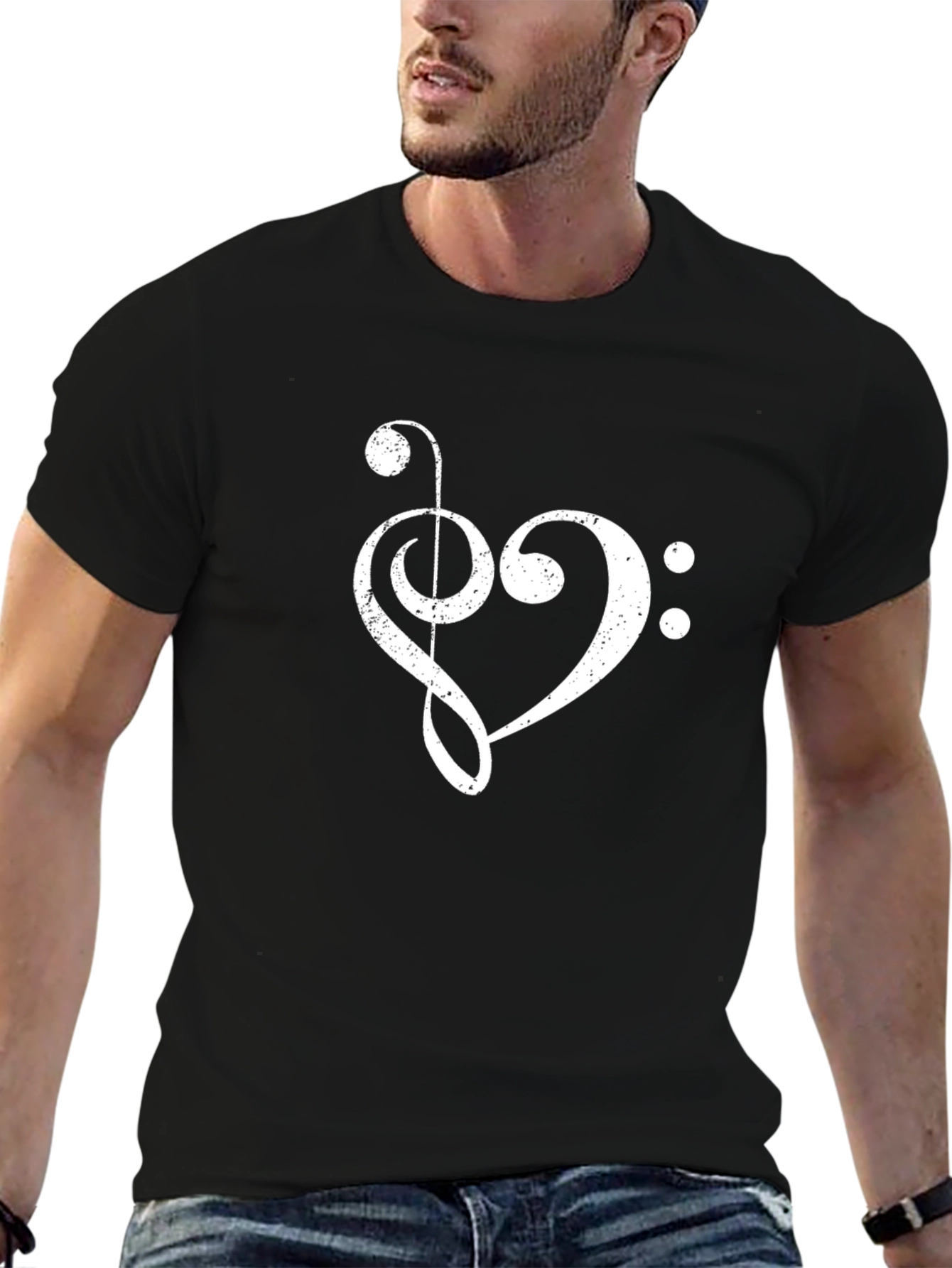 Musical Heart T-Shirt - Unique Bass Clef Design