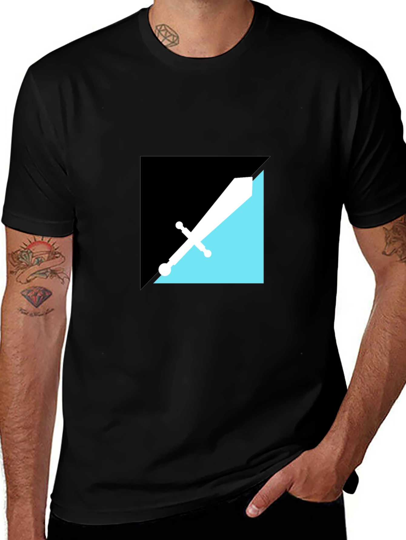 Modern Geometric Sword Graphic Tee - Black