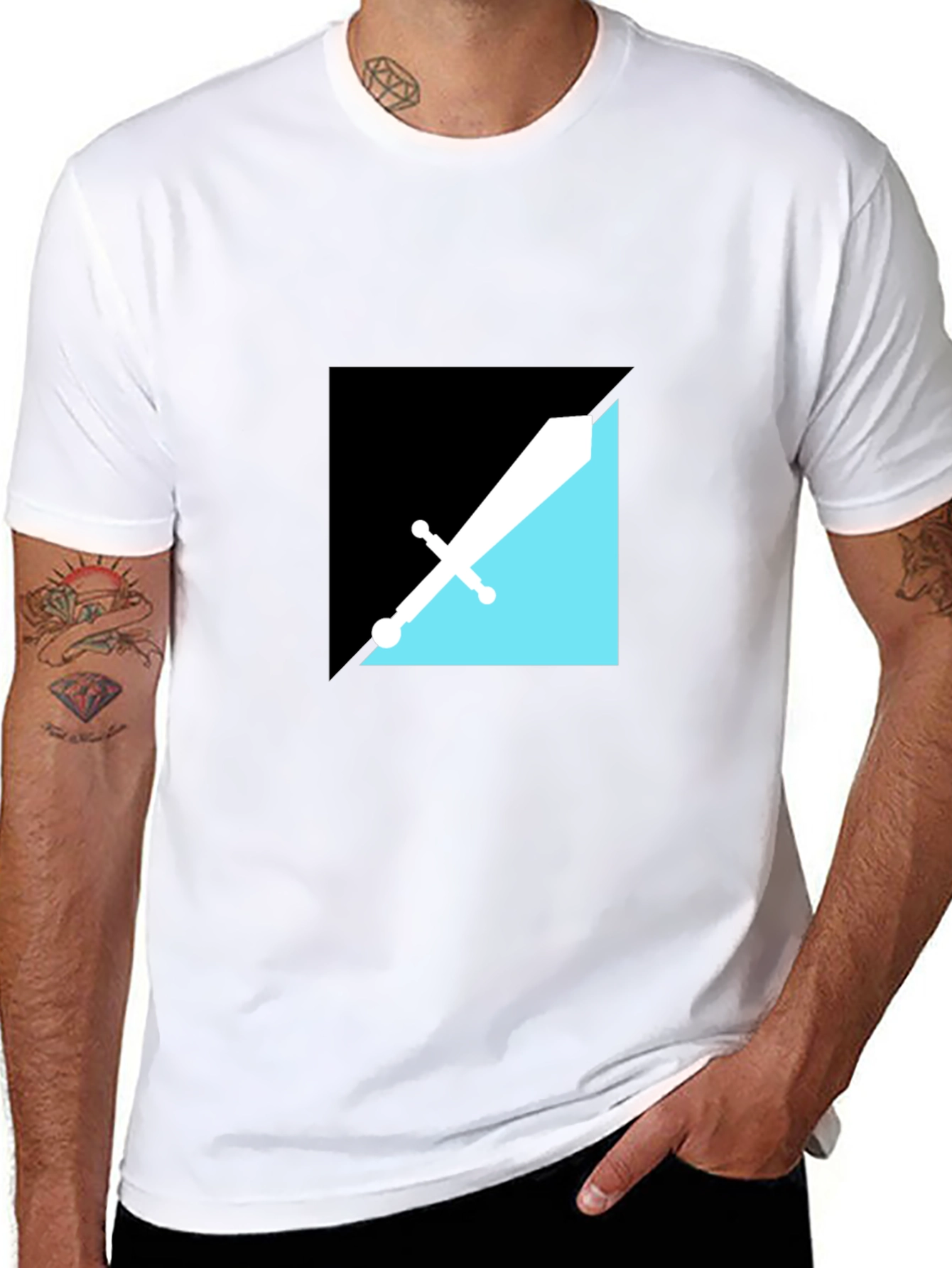 Modern Geometric Sword Graphic Tee - Black