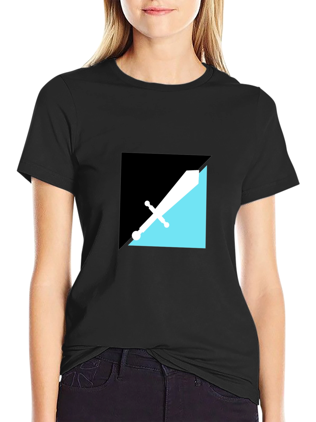 Modern Geometric Sword Graphic Tee - Black