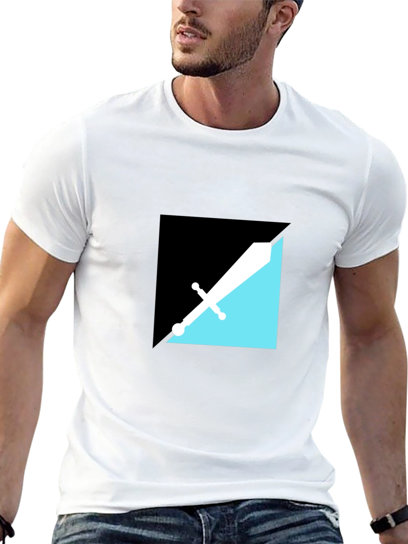 Modern Geometric Sword Graphic Tee - Black