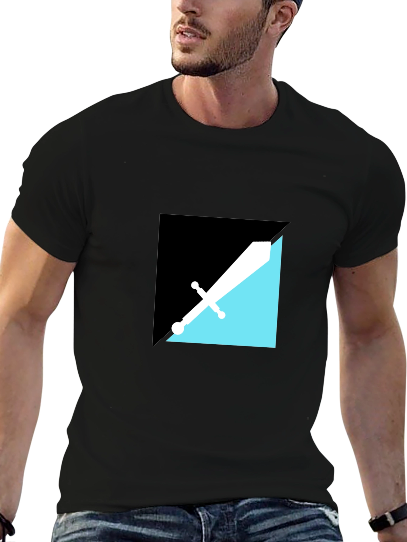 Modern Geometric Sword Graphic Tee - Black