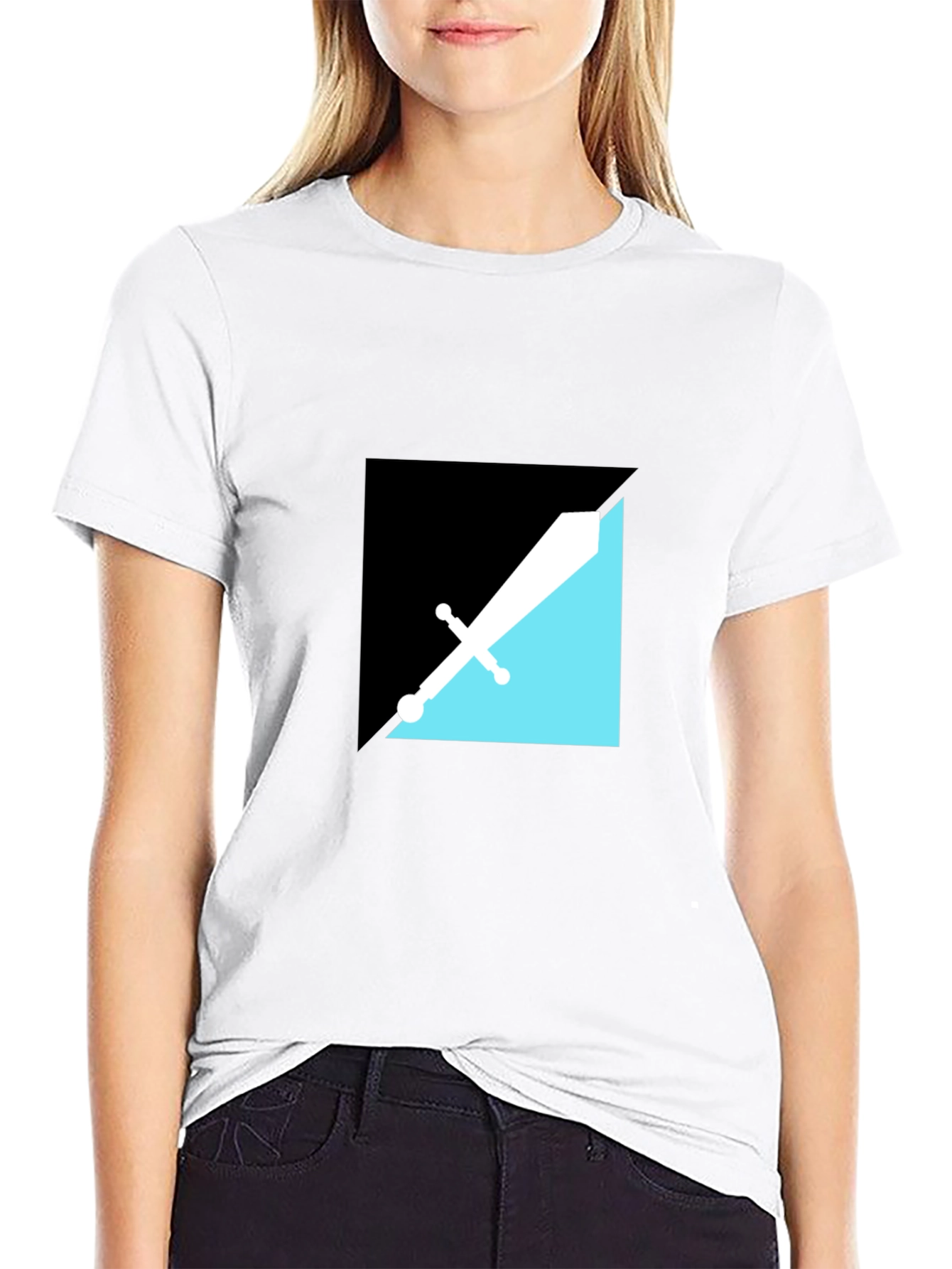 Modern Geometric Sword Graphic Tee - Black