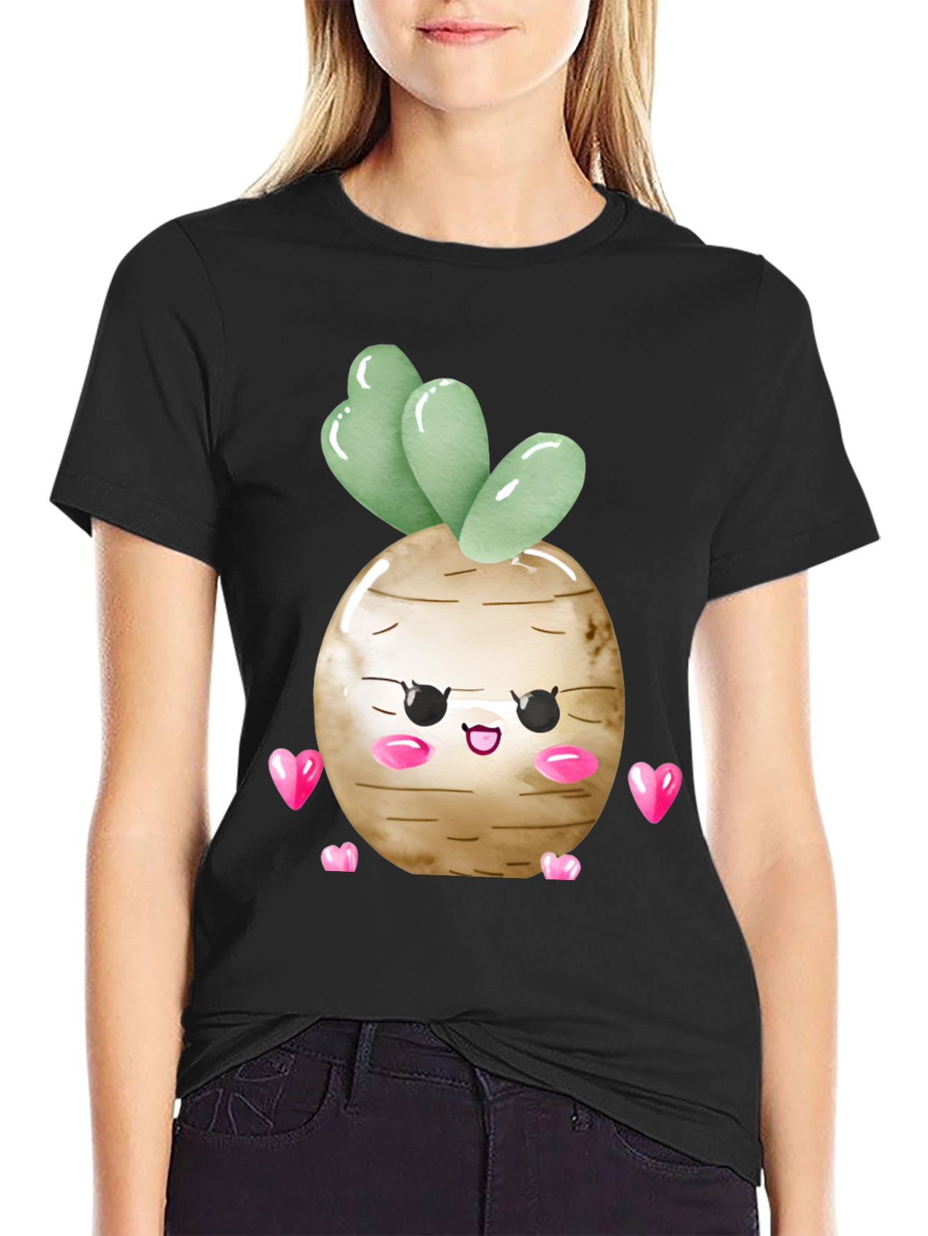 Cute Kawaii Turnip Vegetable Heart Graphic T-Shirt