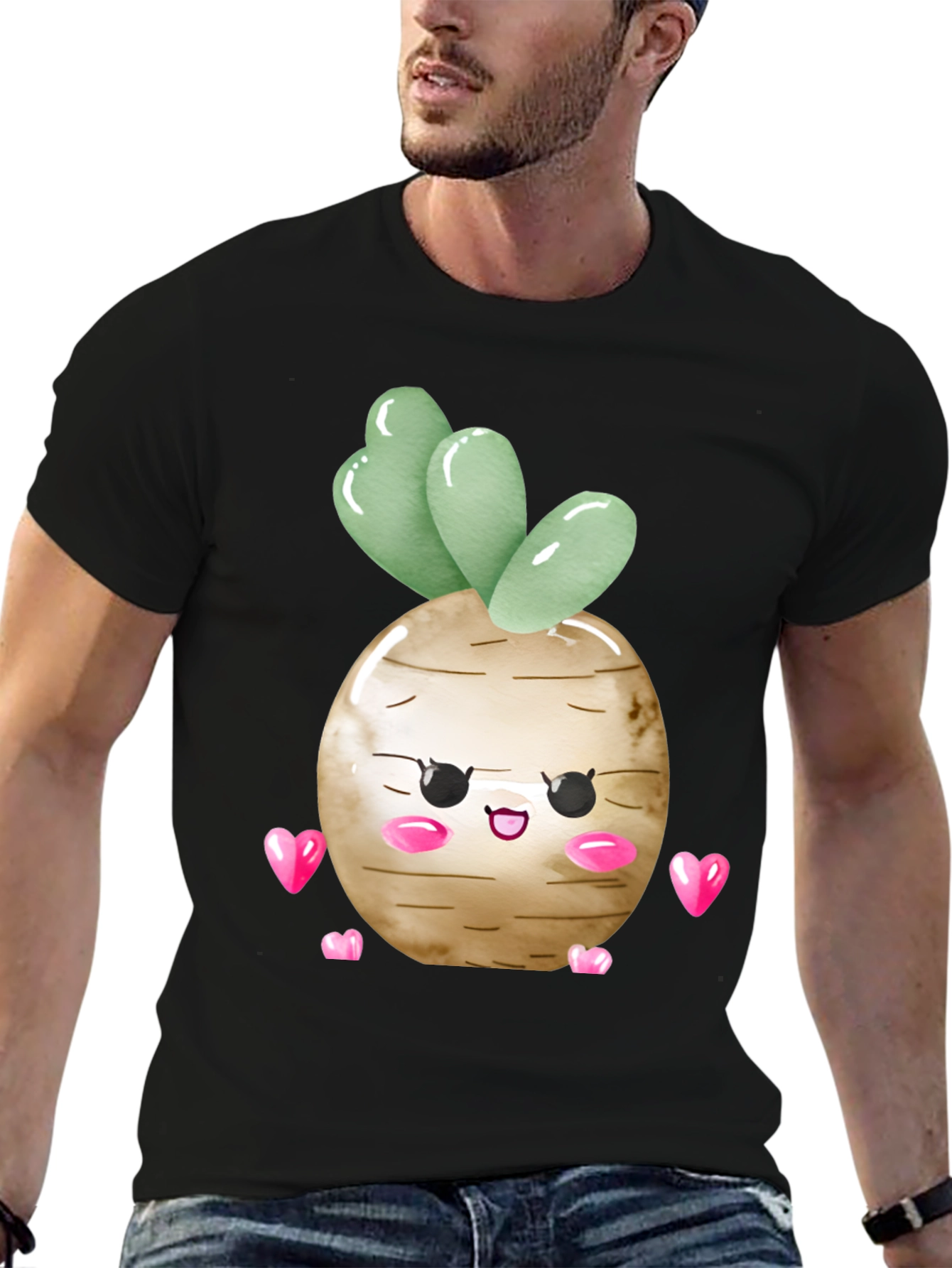 Cute Kawaii Turnip Vegetable Heart Graphic T-Shirt