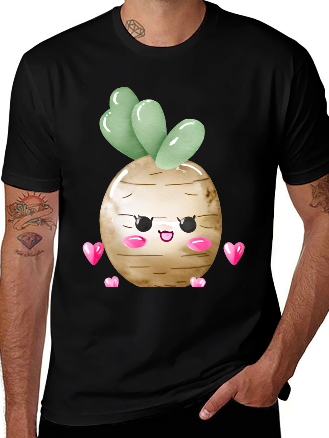 Cute Kawaii Turnip Vegetable Heart Graphic T-Shirt