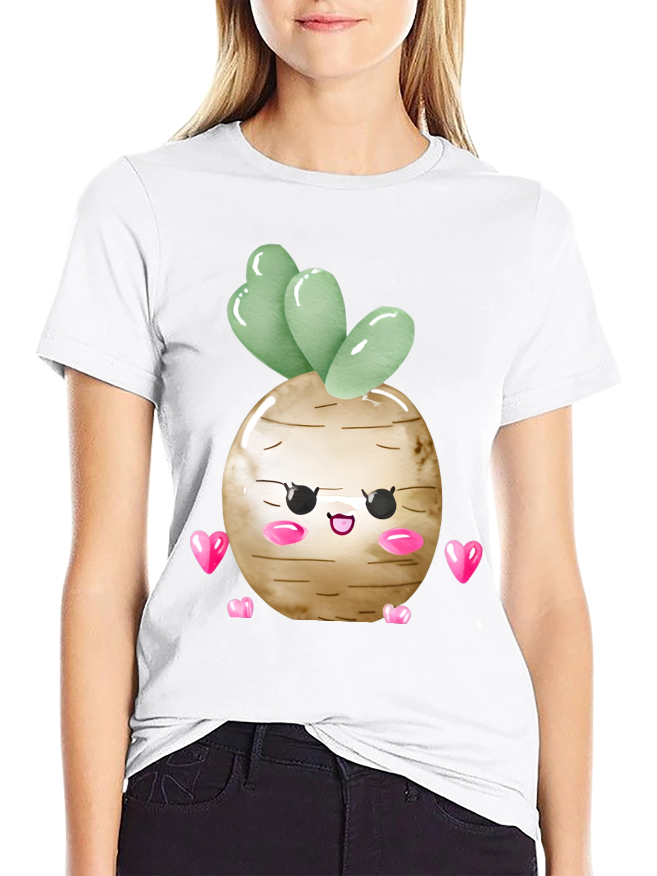 Cute Kawaii Turnip Vegetable Heart Graphic T-Shirt