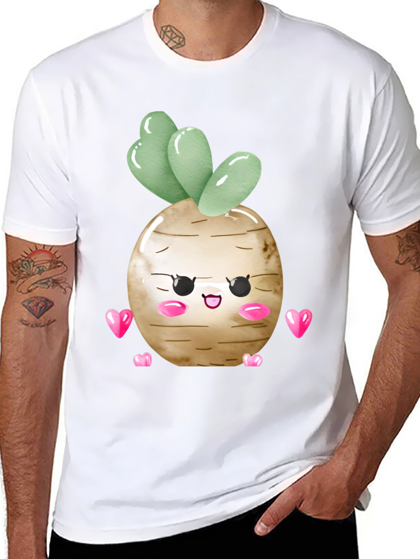 Cute Kawaii Turnip Vegetable Heart Graphic T-Shirt