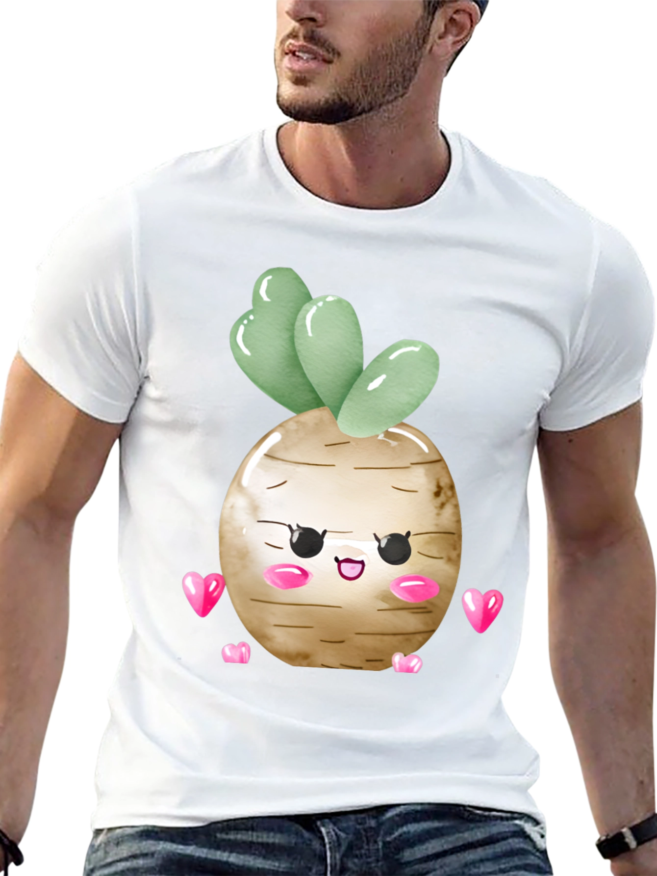 Cute Kawaii Turnip Vegetable Heart Graphic T-Shirt