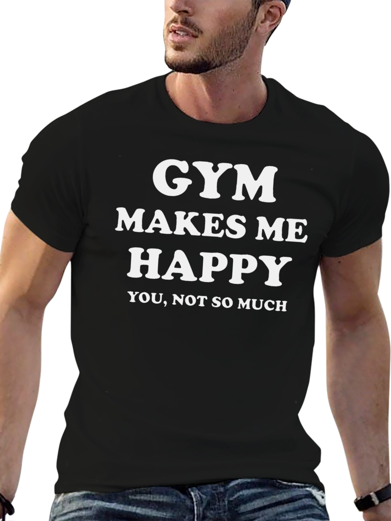 Gym Makes Me Happy Graphic Tee - Black