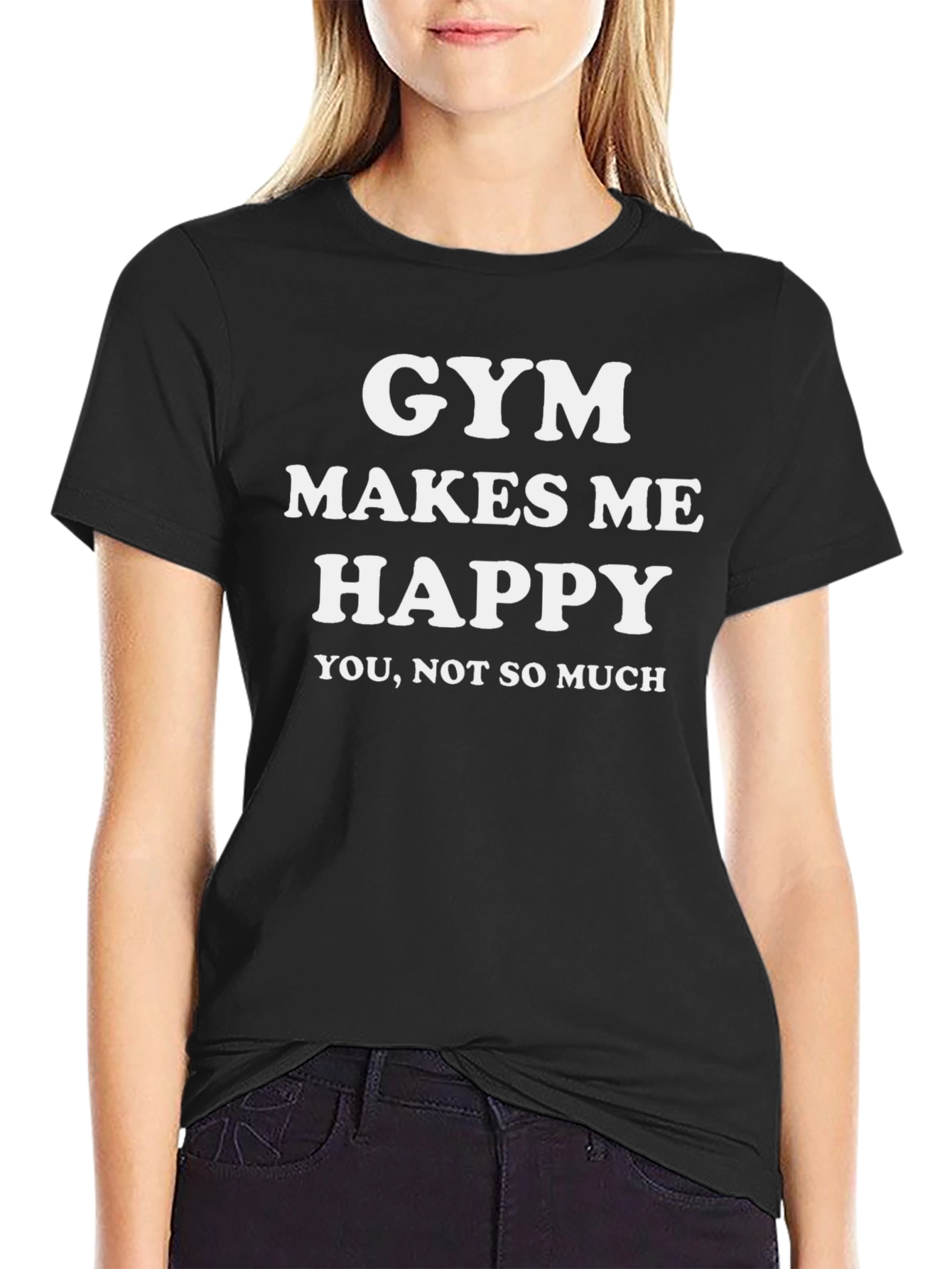 Gym Makes Me Happy Graphic Tee - Black