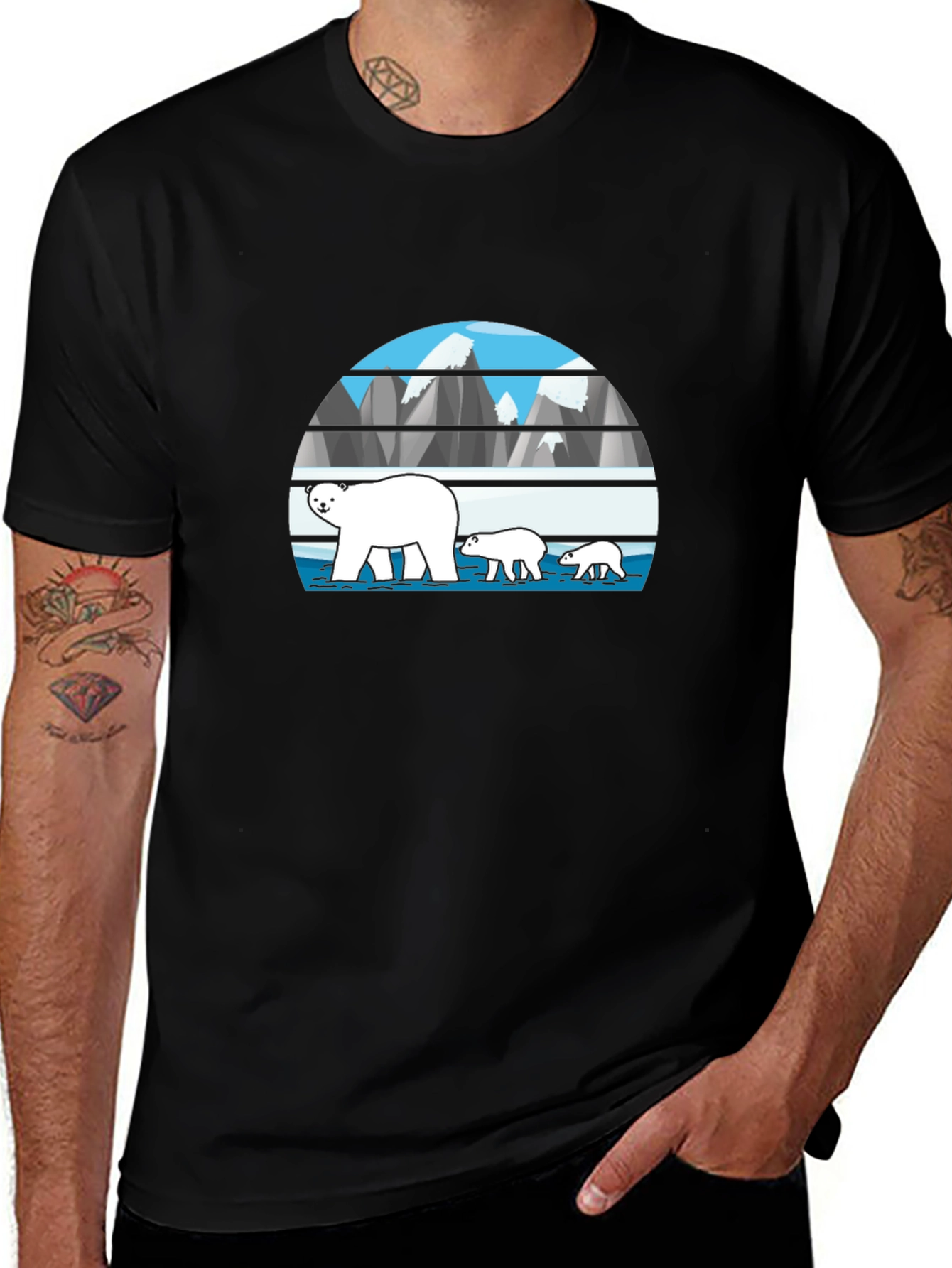 Polar Bear Family Graphic Tee - Black
