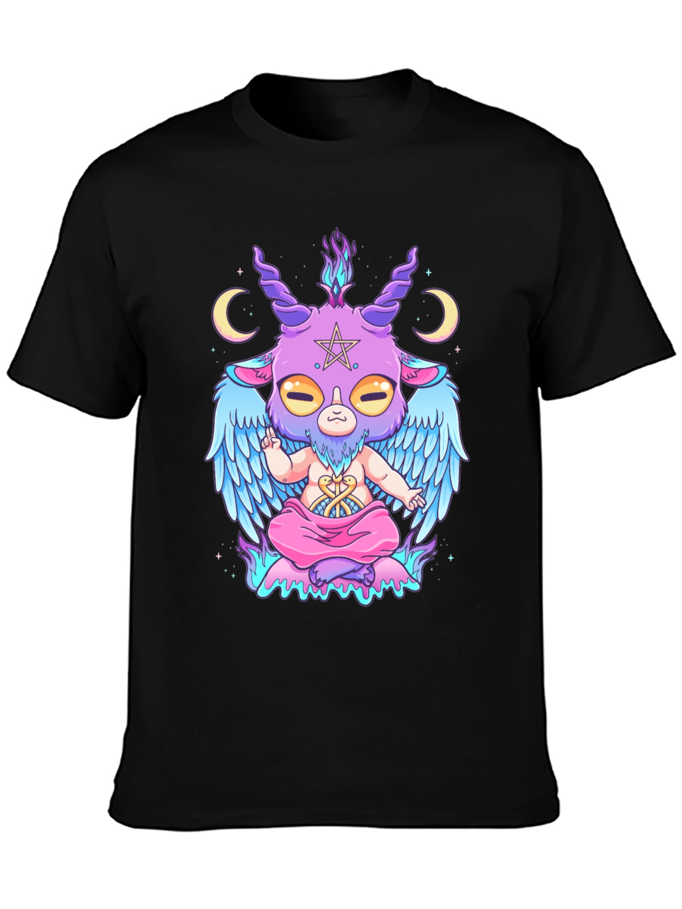Baphomet Cartoon Graphic Tee - Black Cotton T-Shirt