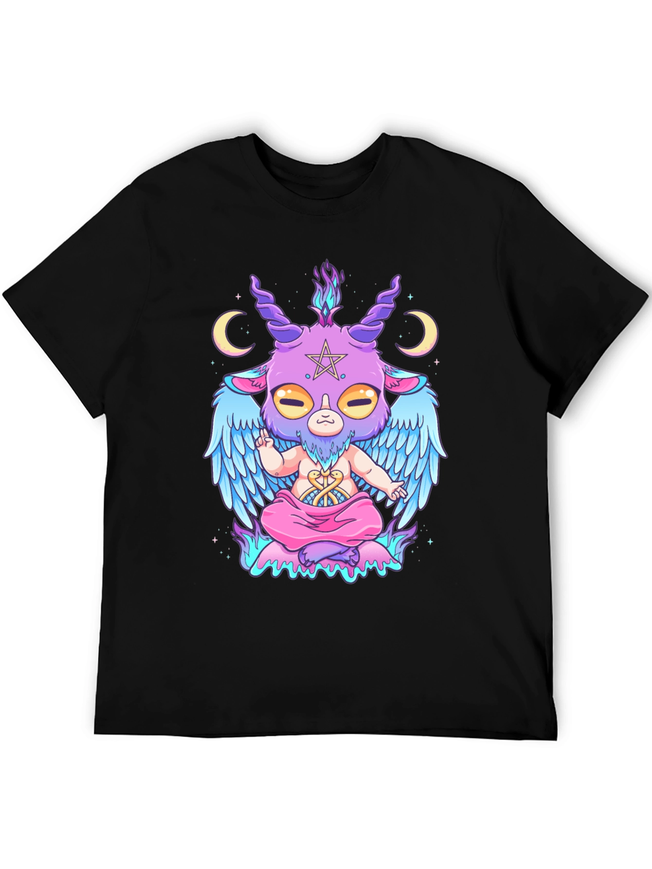 Baphomet Cartoon Graphic Tee - Black Cotton T-Shirt