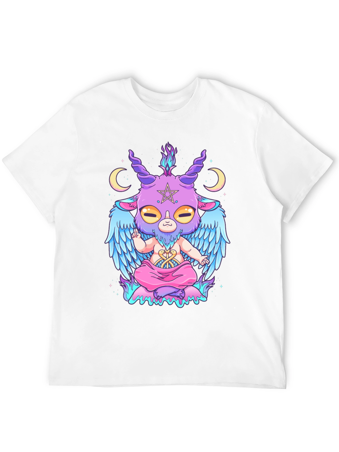 Baphomet Cartoon Graphic Tee - Black Cotton T-Shirt