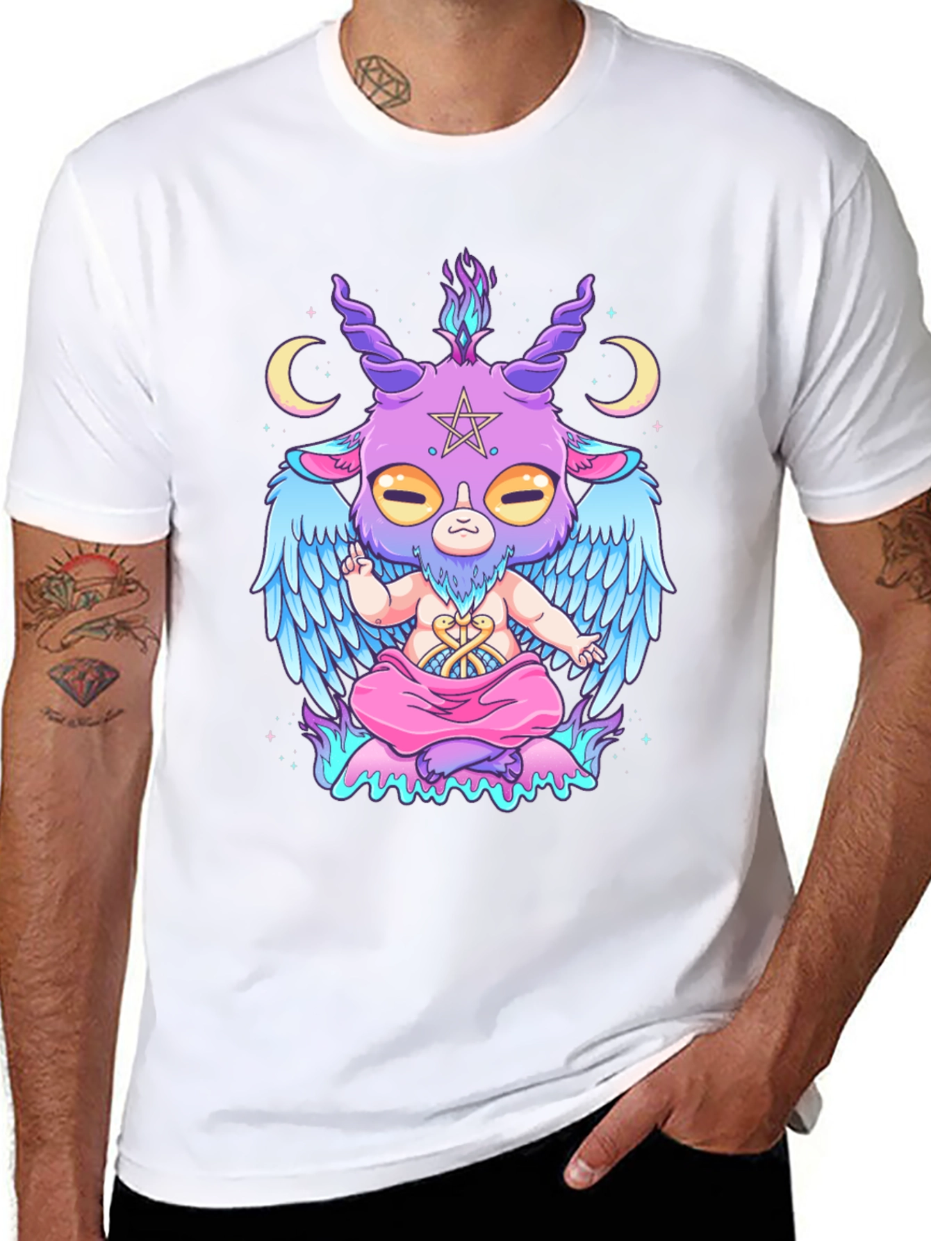 Baphomet Cartoon Graphic Tee - Black Cotton T-Shirt