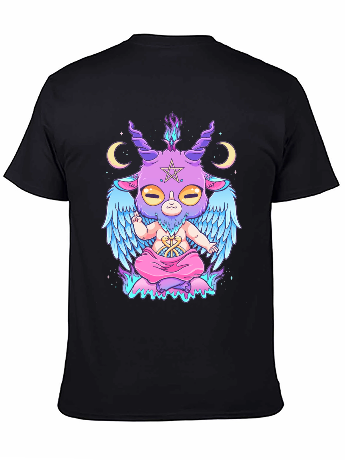 Baphomet Cartoon Graphic Tee - Black Cotton T-Shirt