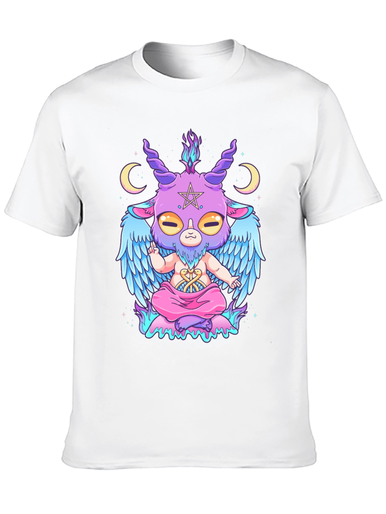 Baphomet Cartoon Graphic Tee - Black Cotton T-Shirt