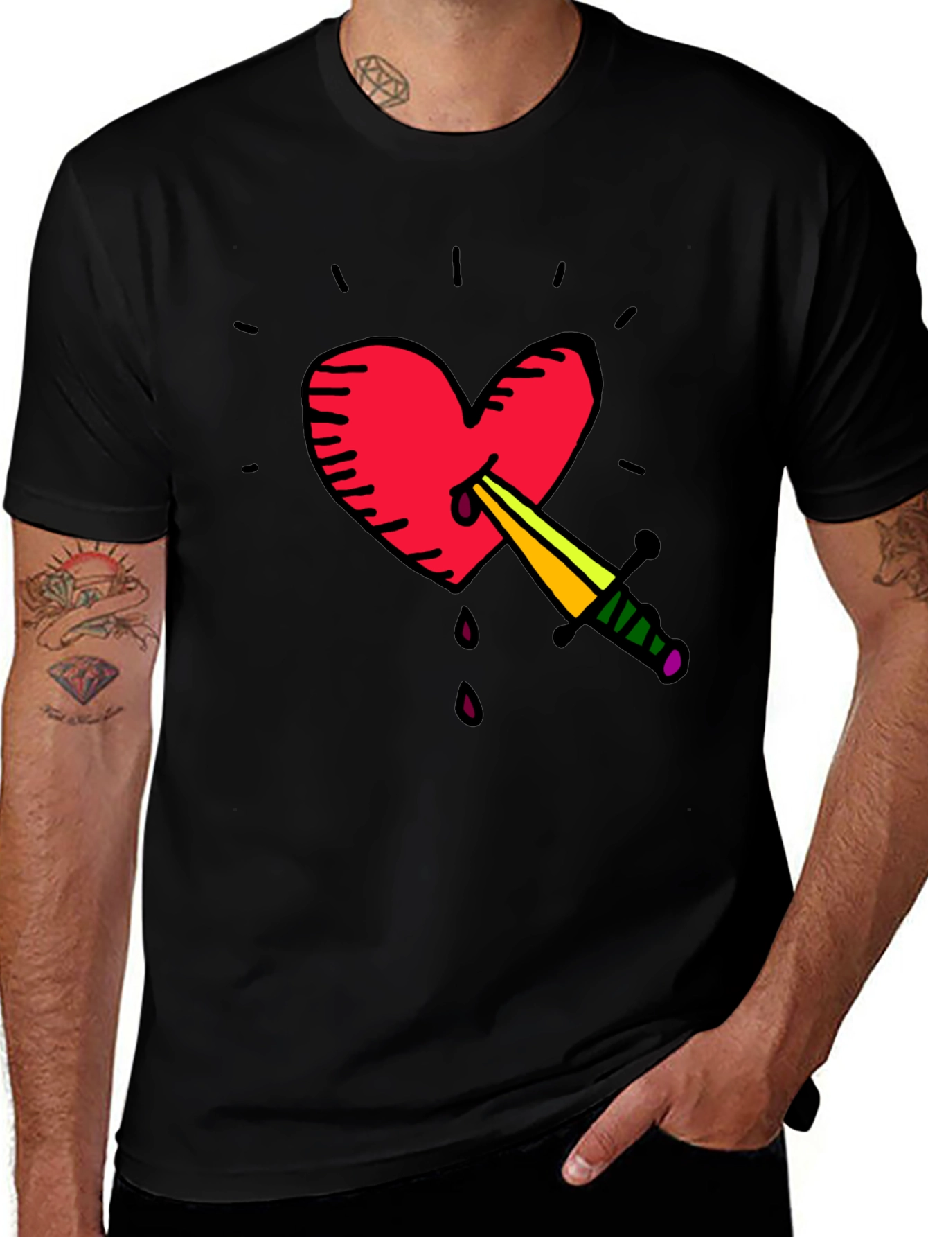 Heart & Dagger Graphic Tee - Stylish Unisex T-Shirt