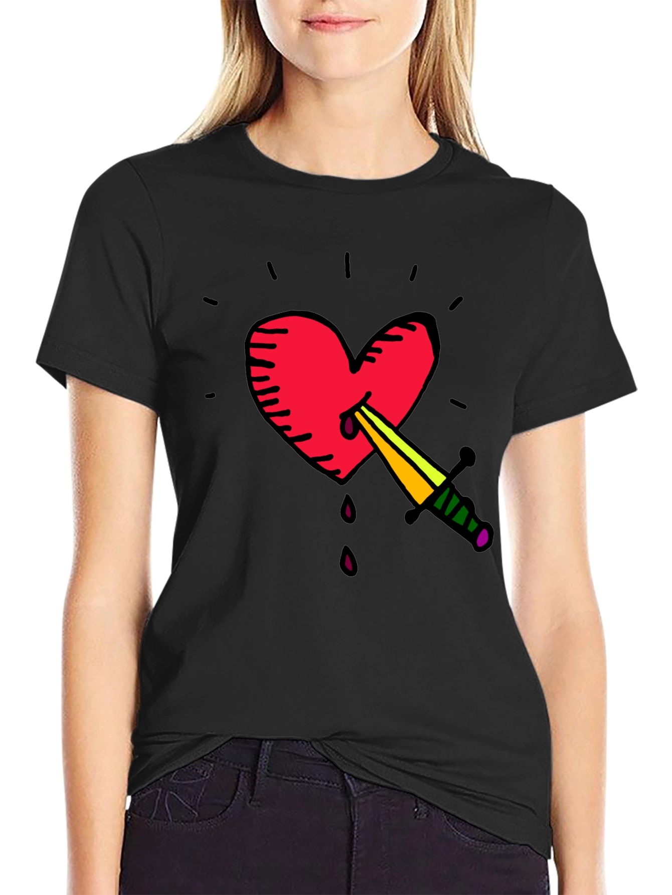 Heart & Dagger Graphic Tee - Stylish Unisex T-Shirt