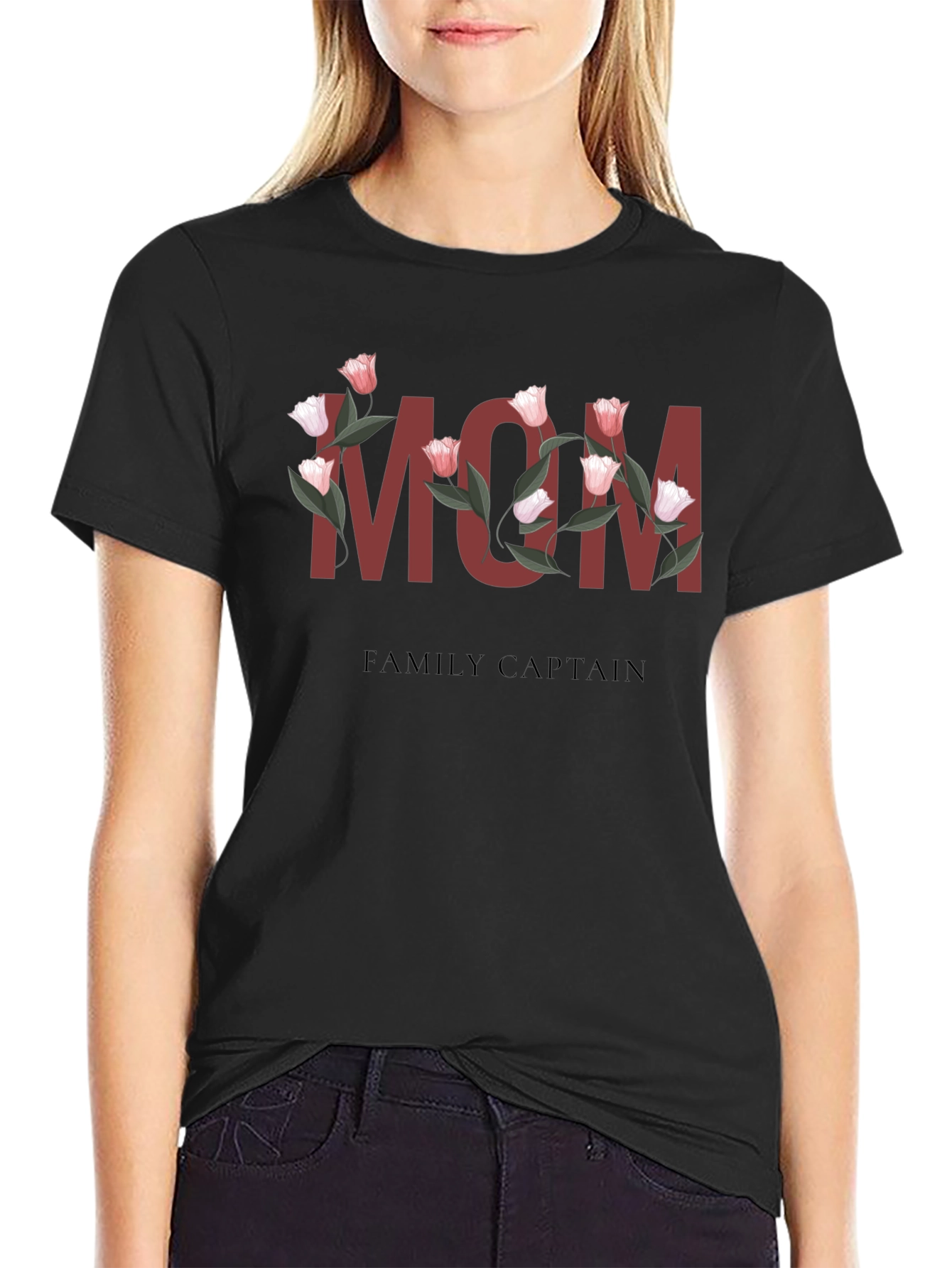 Floral MOM Family Captain T-Shirt